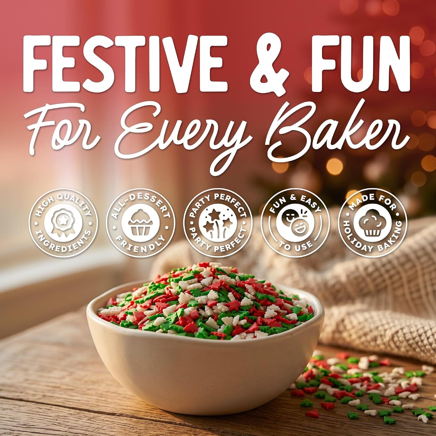 Snackathon Christmas Tree Sprinkles, Bulk Holiday Decor Sprinkles Festive Red, Green & White Tree Confetti Sprinkles, Gluten Free, For Holiday Baking Decorations, Cookie & Cupcake Toppers Snackathon 