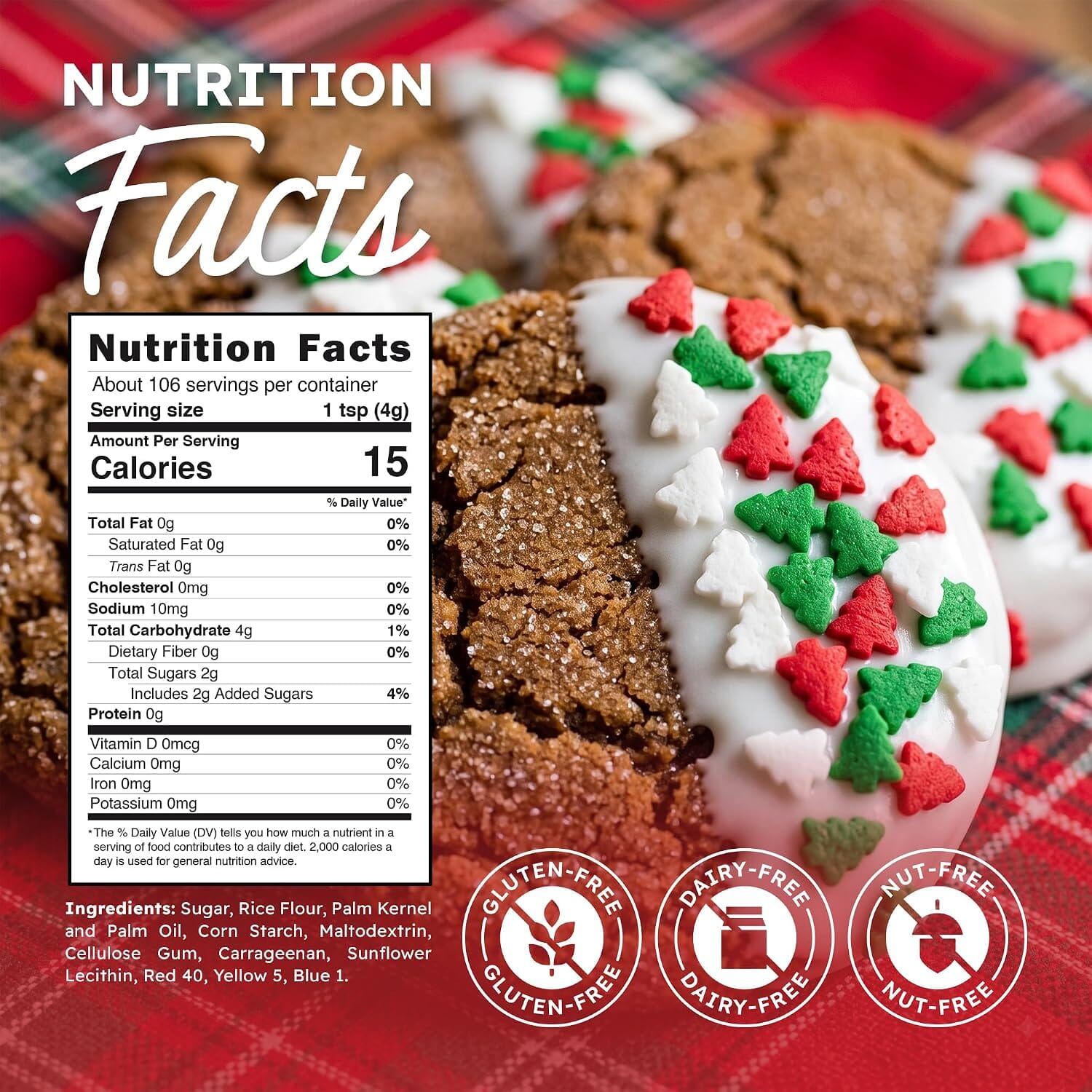 Snackathon Christmas Tree Sprinkles, Festive Red, Green & White Tree Holiday Confetti Sprinkles Snackathon 