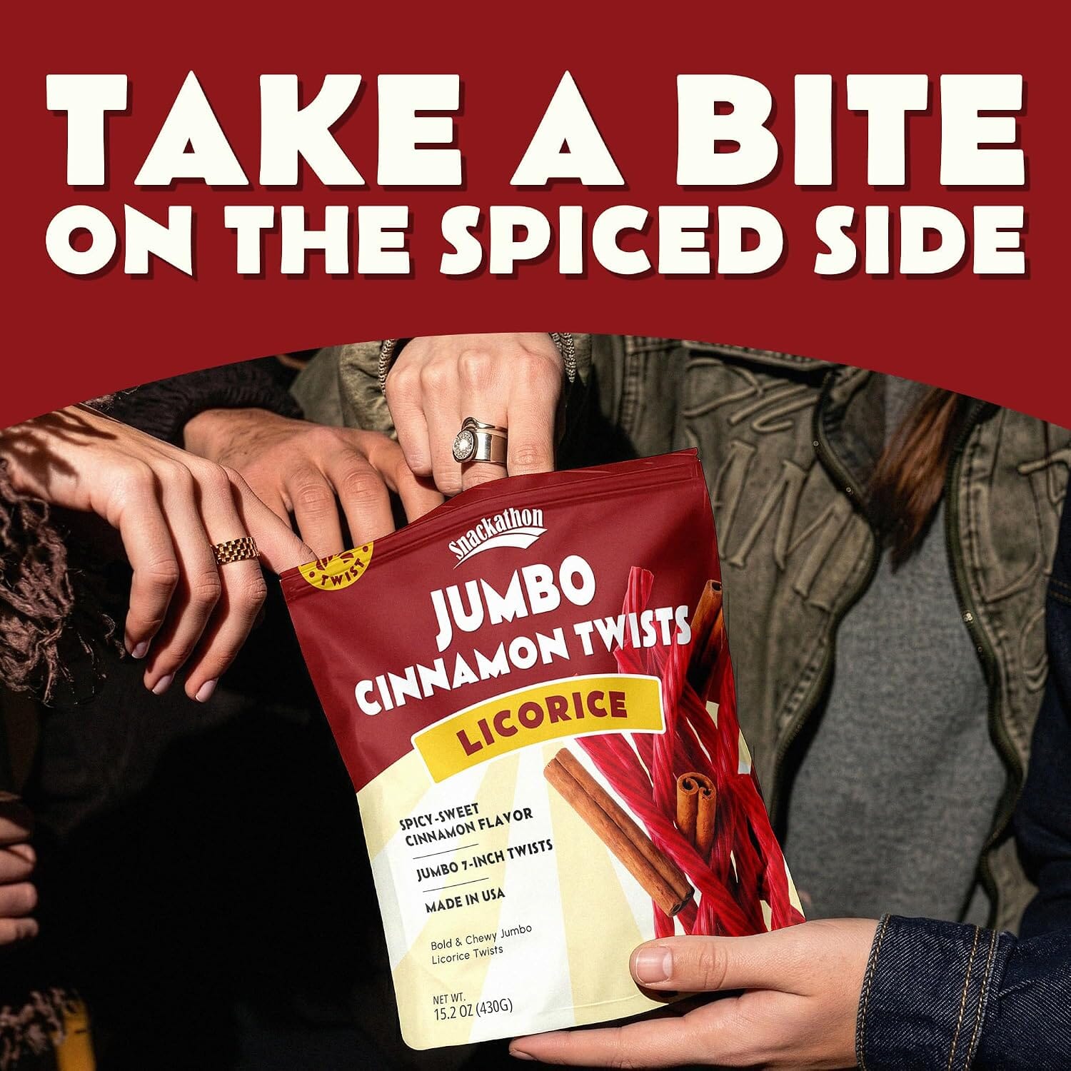 Snackathon Cinnamon Licorice Twists, 15.2 oz, Jumbo Chewy Red Licorice Sticks Snackathon 