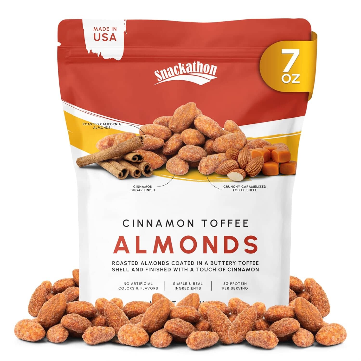 Snackathon Cinnamon Toffee Almonds, Resealable Bag Snackathon 7 Ounce 