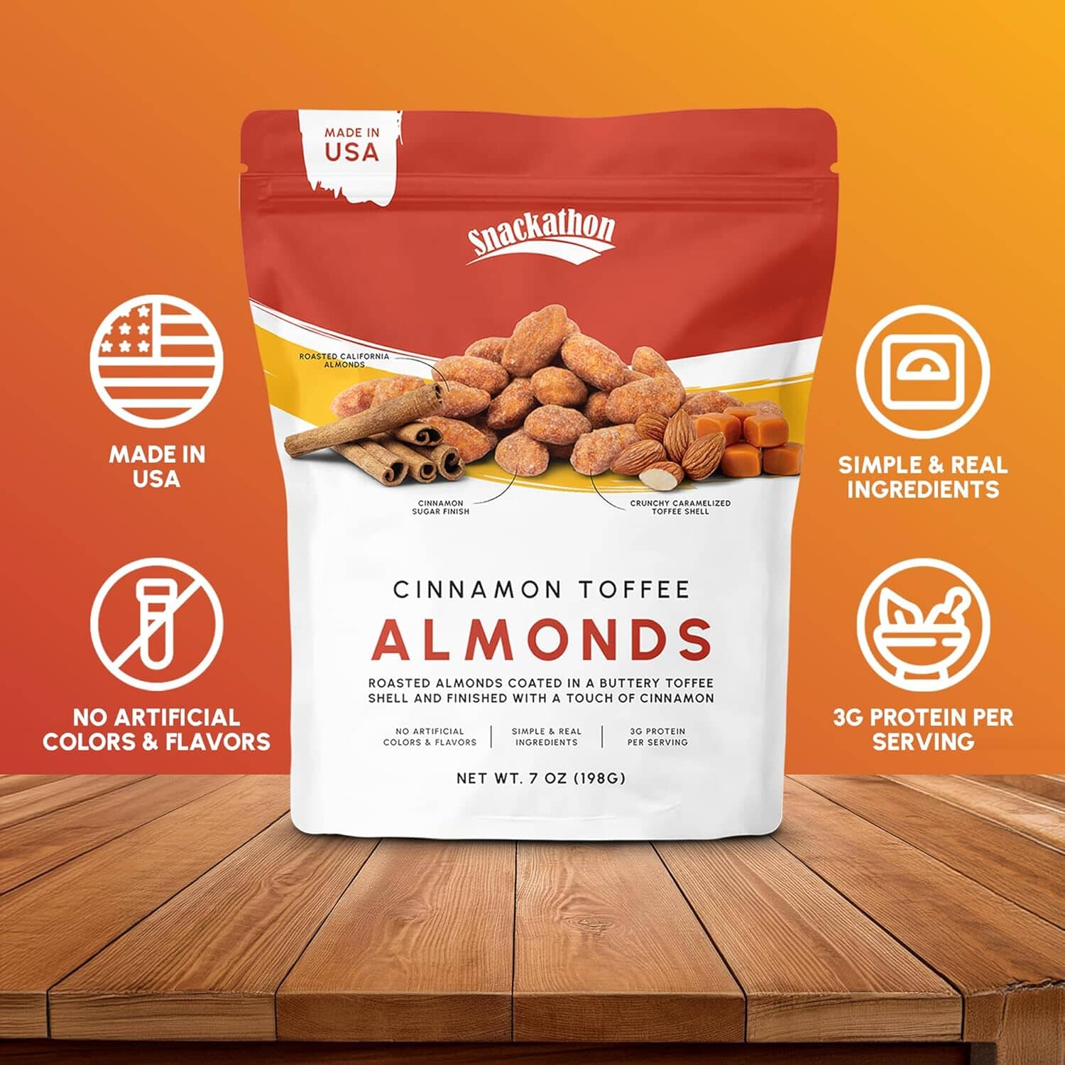 Snackathon Cinnamon Toffee Almonds, Resealable Bag Snackathon 