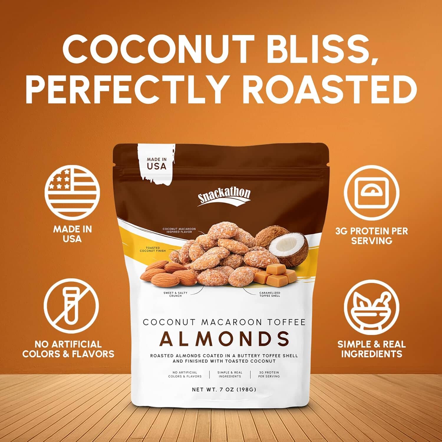 Snackathon Coconut Macaroon Toffee Almonds, Resealable Bag Snackathon 
