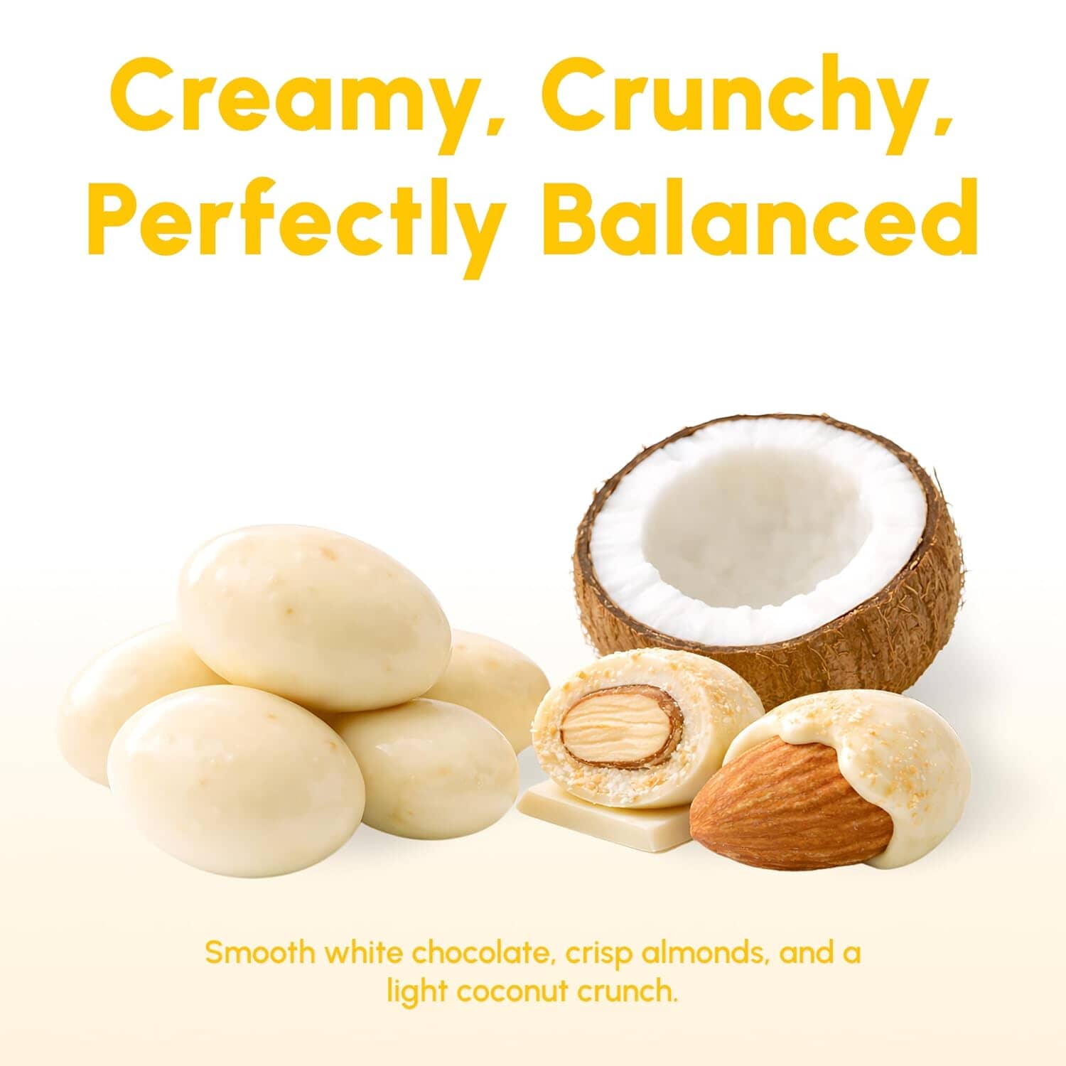 Snackathon Coconut White Chocolate Covered Almonds, Resealable Bag, Whole Roasted Almonds Coated in Creamy White Chocolate and Toasted Coconut, Crunchy Tropical Nut Snack, Made in USA Snackathon 