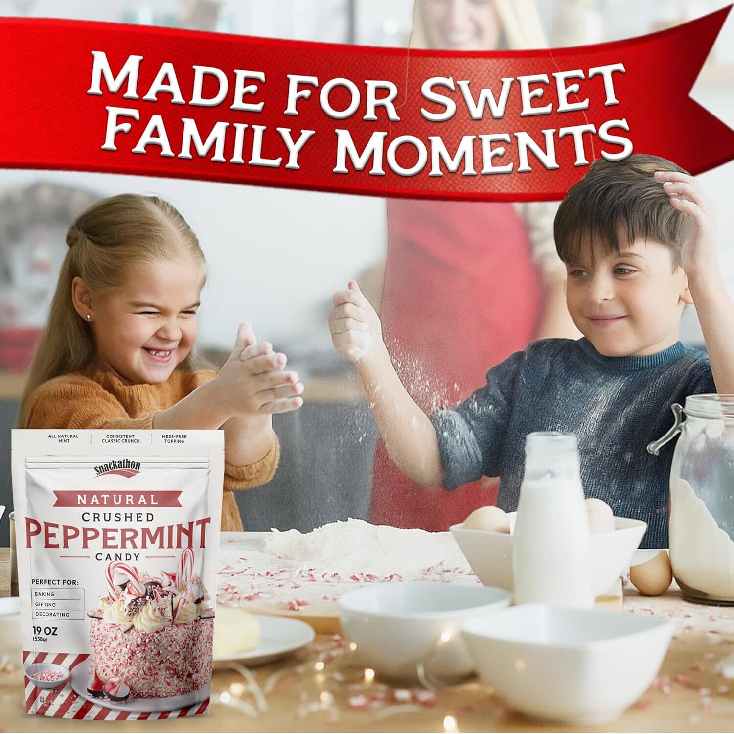Snackathon Crushed Peppermint Candy Pieces, Natural Red & White Mint Bits, 19 Oz Pouch Snackathon 