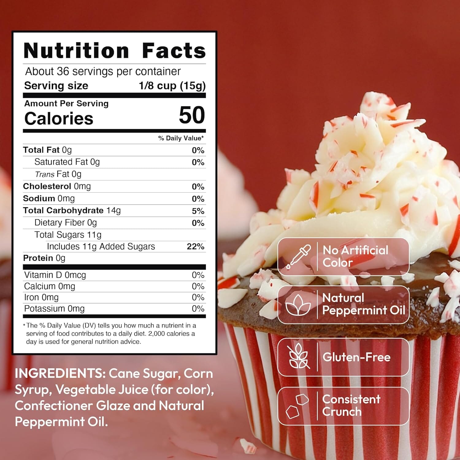 Snackathon Crushed Peppermint Candy Pieces, Natural Red & White Mint Bits, 19 Oz Pouch Snackathon 