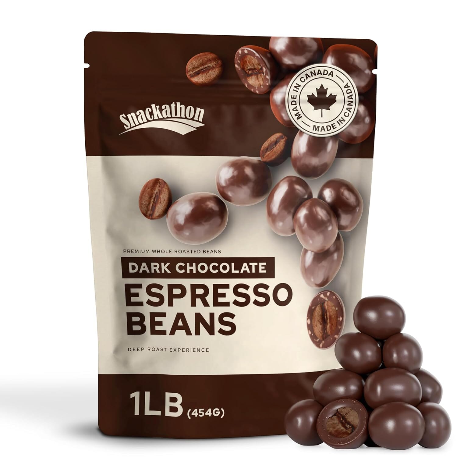 Snackathon Dark Chocolate Covered Espresso Beans, Resealable Pouch Snackathon 1 Pound 