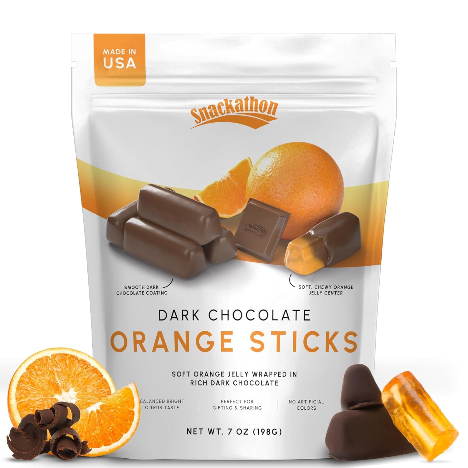 Snackathon Dark Chocolate Orange Sticks, 7 OZ Resealable Bag Snackathon Foods 