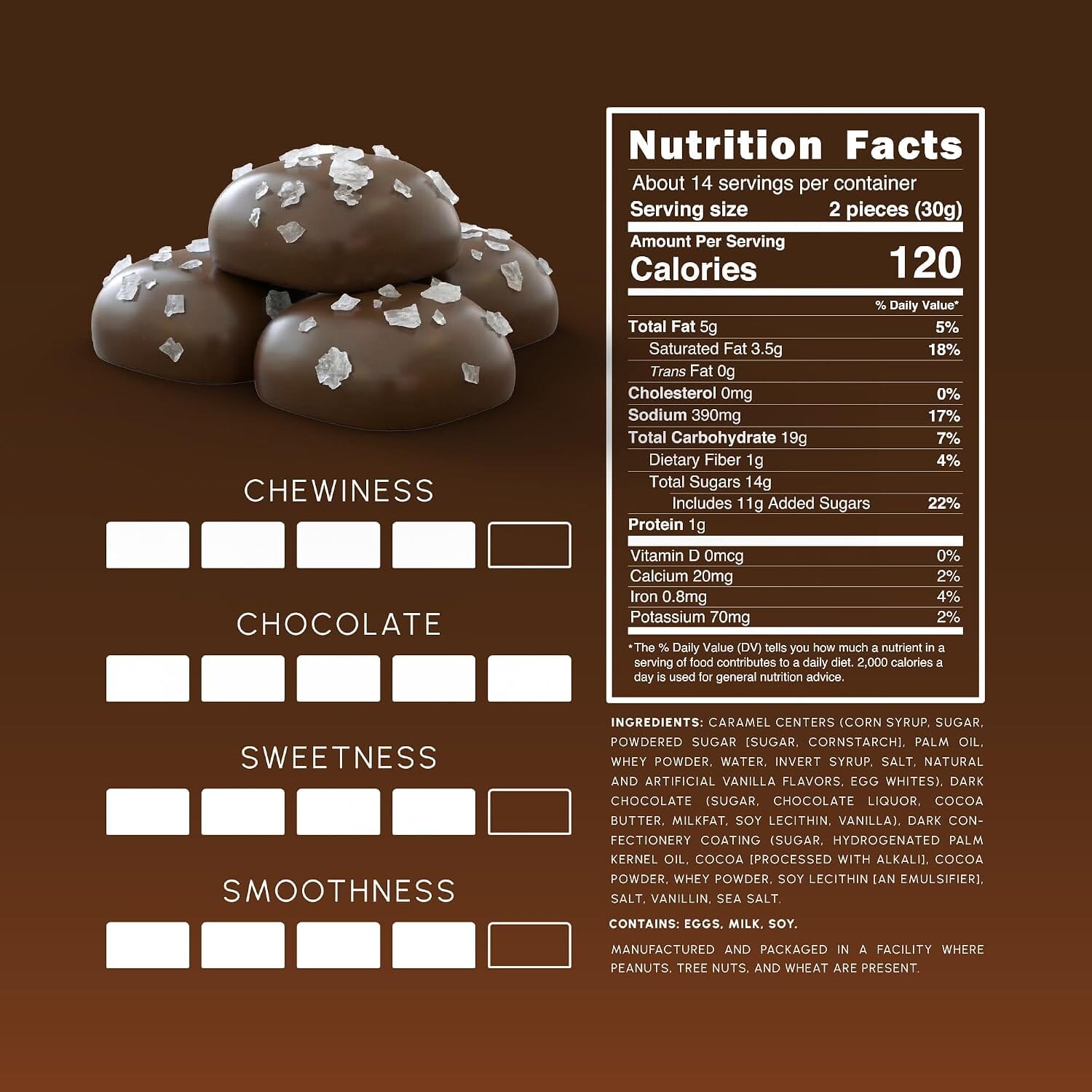 Snackathon Dark Chocolate Sea Salt Caramels, Rich Chocolate Covered Gourmet Candy Snackathon 