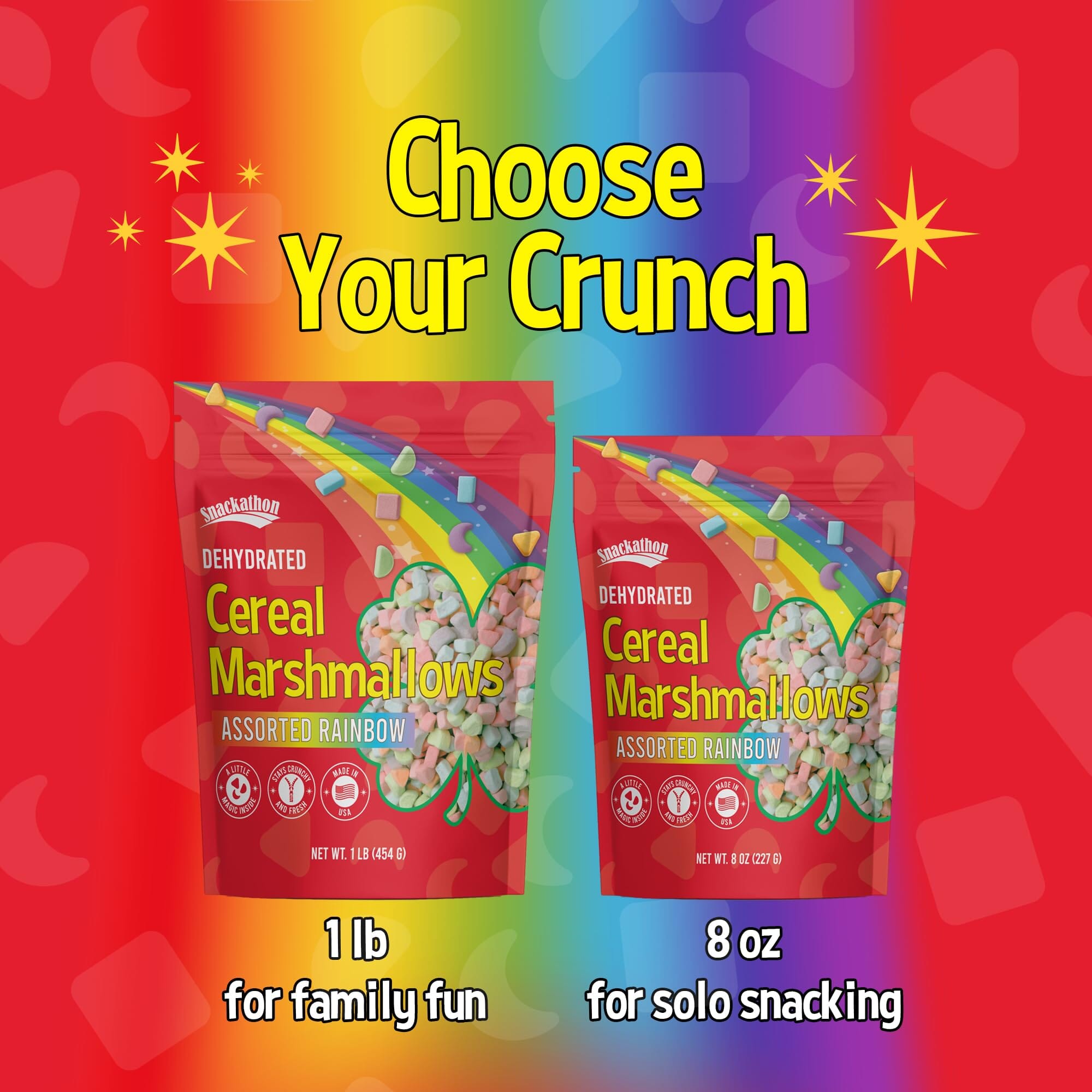 Snackathon Dehydrated Cereal Marshmallows - Assorted Rainbow Mini Bits, Various Sizes Snackathon 