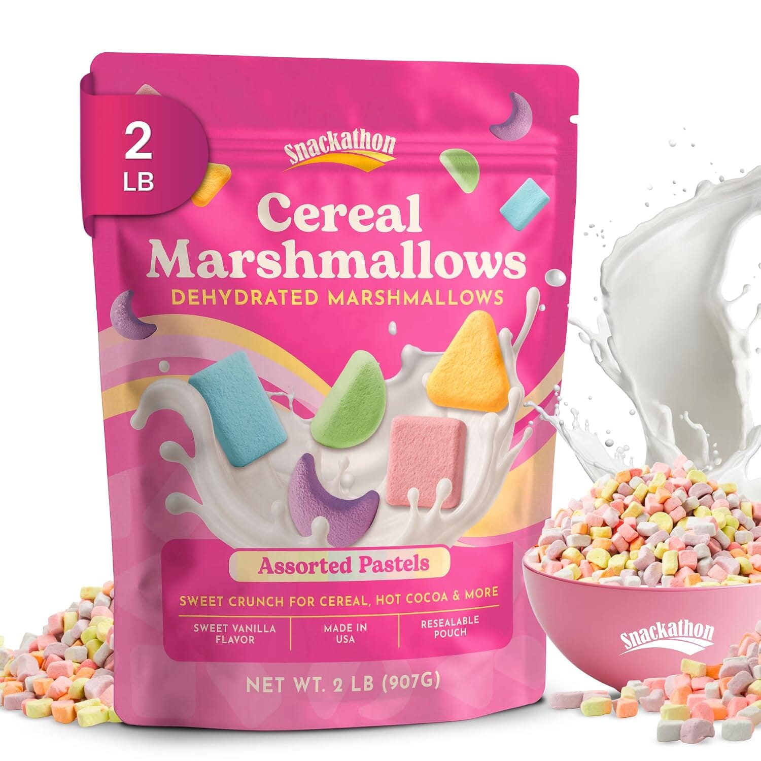 Snackathon Dehydrated Cereal Marshmallows, Assorted Rainbow Mini Bitss Snackathon 2 Pound 