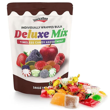Snackathon Deluxe Mix - Old-Fashioned Hard Candy Assortment, Individually Wrapped (Peppermint, Spearmint, Strawberry, Cinnamon, Butterscotch, Fruit & More), 1 lb Resealable Pouch, Approx. 80 Pieces Snackathon 1 LB 