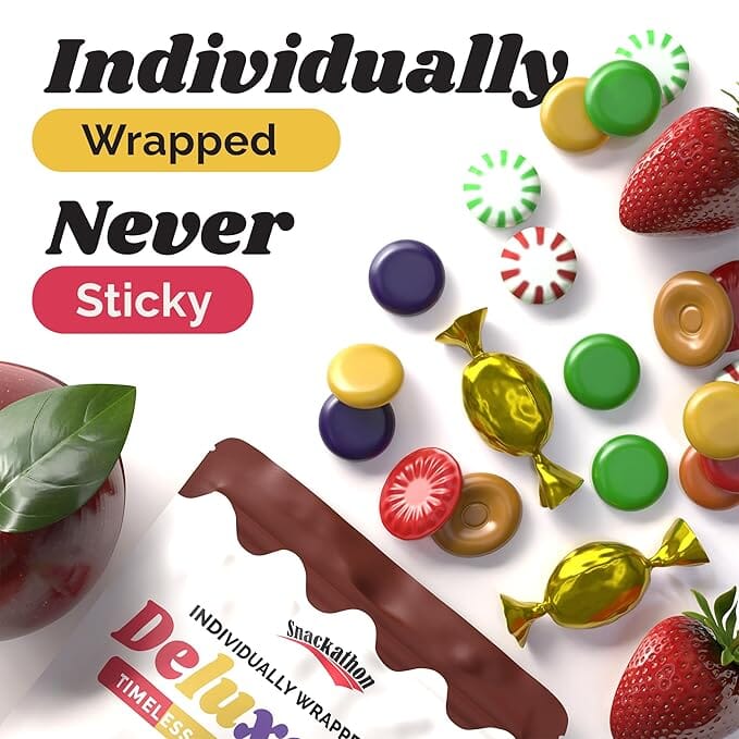 Snackathon Deluxe Mix - Old-Fashioned Hard Candy Assortment, Individually Wrapped (Peppermint, Spearmint, Strawberry, Cinnamon, Butterscotch, Fruit & More), 1 lb Resealable Pouch, Approx. 80 Pieces Snackathon 