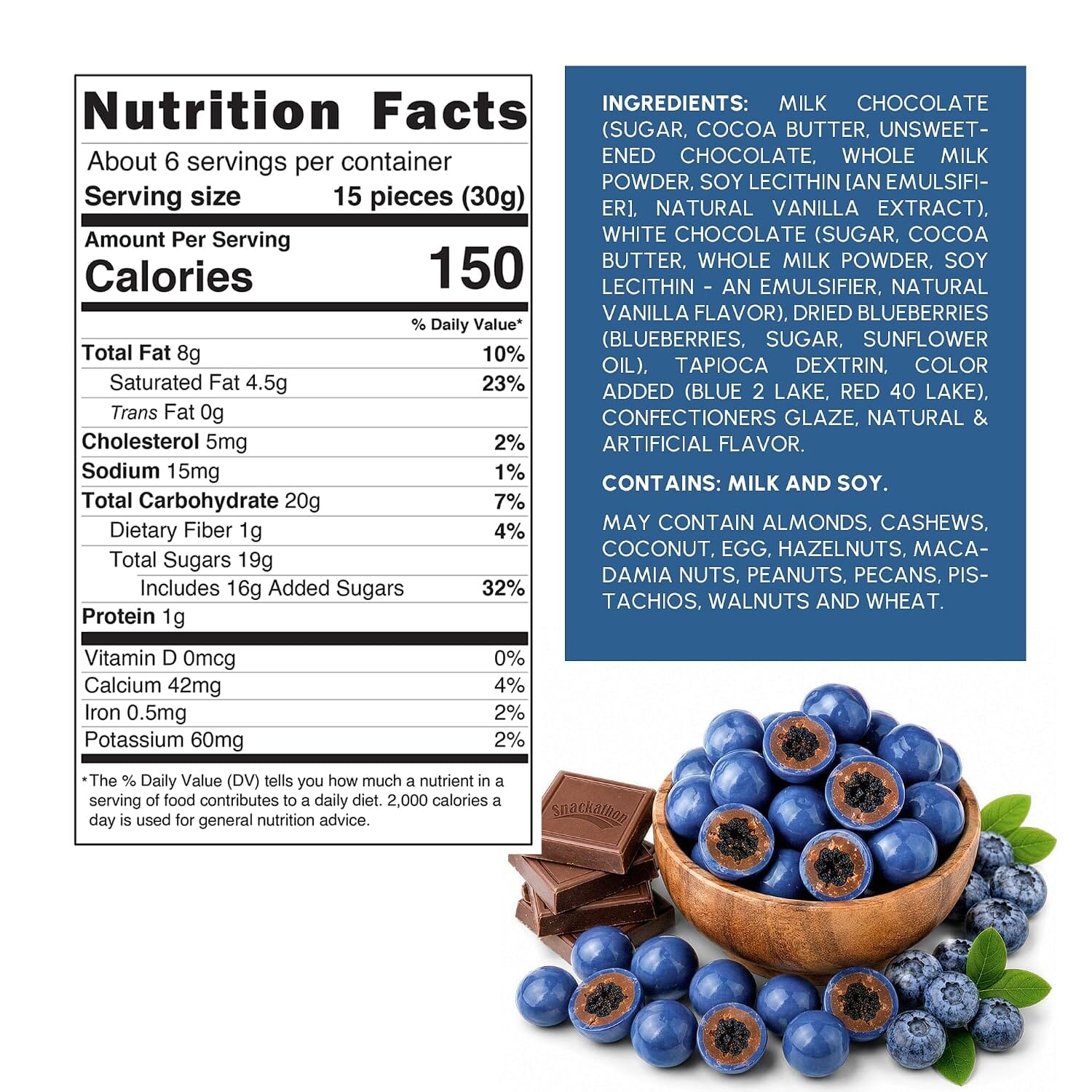 Snackathon Double Chocolate Covered Blueberries, Creamy & Fruity Gourmet Chocolate Candy Snackathon 