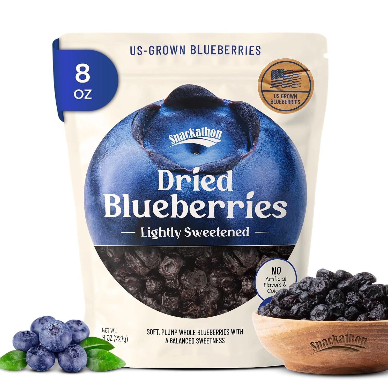 Snackathon Dried Blueberries, Lightly Sweetened, Soft & Plump Whole Berries, US-Grown, Gluten-Free, Non-GMO, No Sulfites, Dried Fruit for Snacking, Baking & Toppings Snackathon 