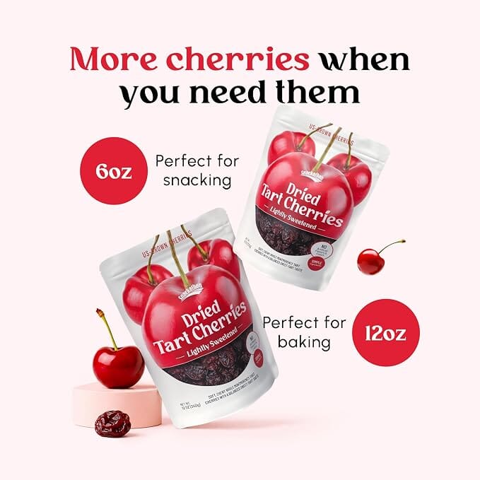 Snackathon Dried Tart Cherries, Lightly Sweetened Chewy Montmorency Sour Cherries Snackathon 