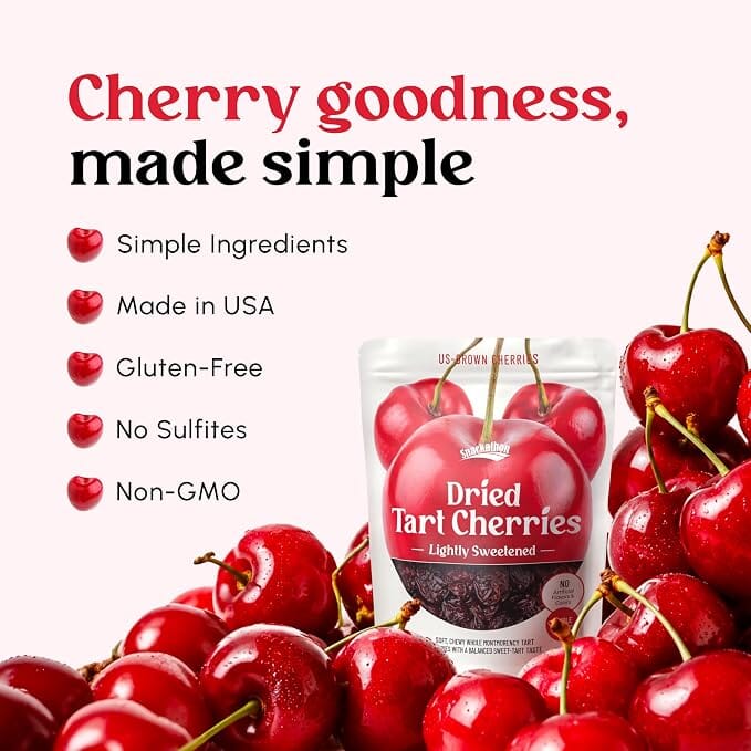 Snackathon Dried Tart Cherries, Lightly Sweetened Chewy Montmorency Sour Cherries Snackathon 