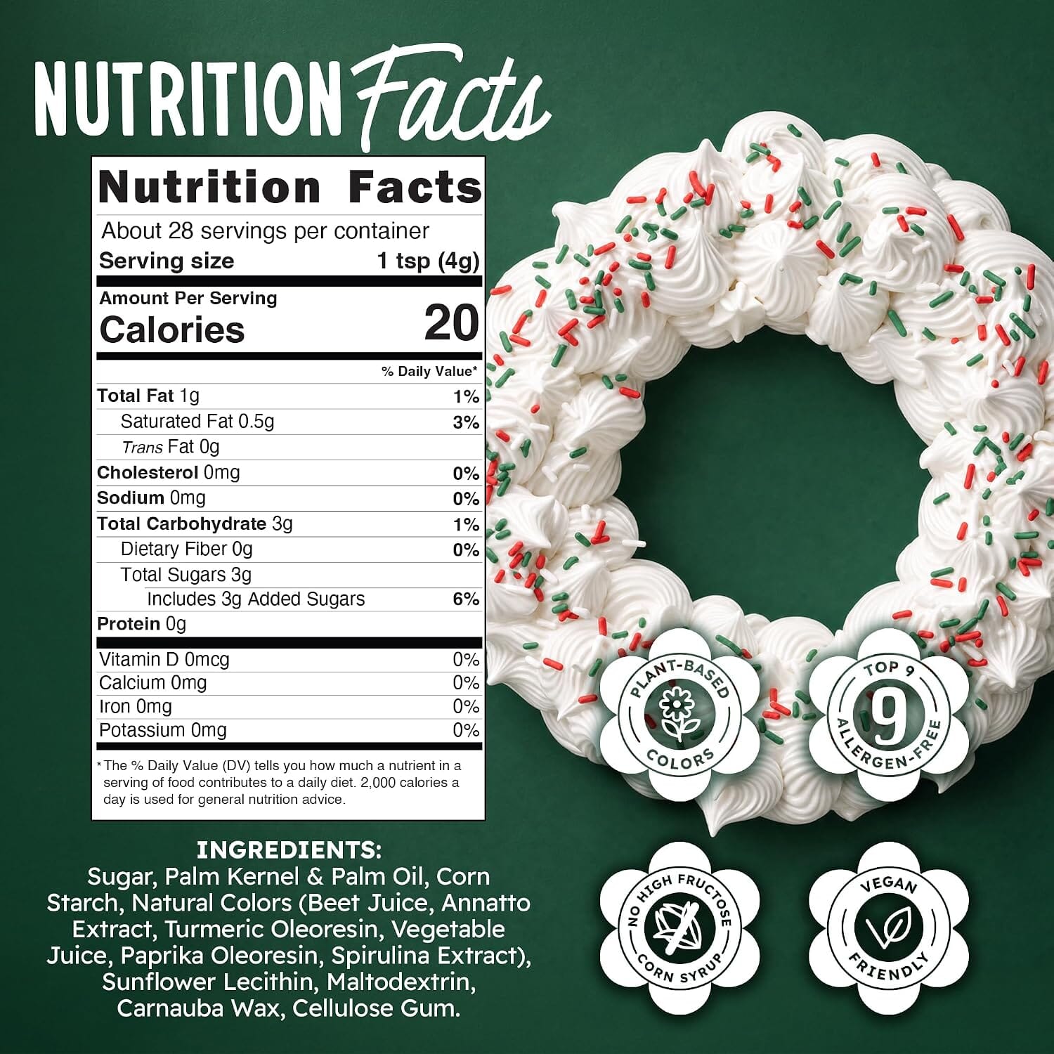 Snackathon Dye Free Christmas Sprinkles, Natural Red, Green & White Holiday Jimmies Snackathon 