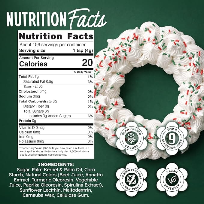 Snackathon Dye Free Christmas Sprinkles, Natural Red, Green & White Holiday Jimmies Snackathon 