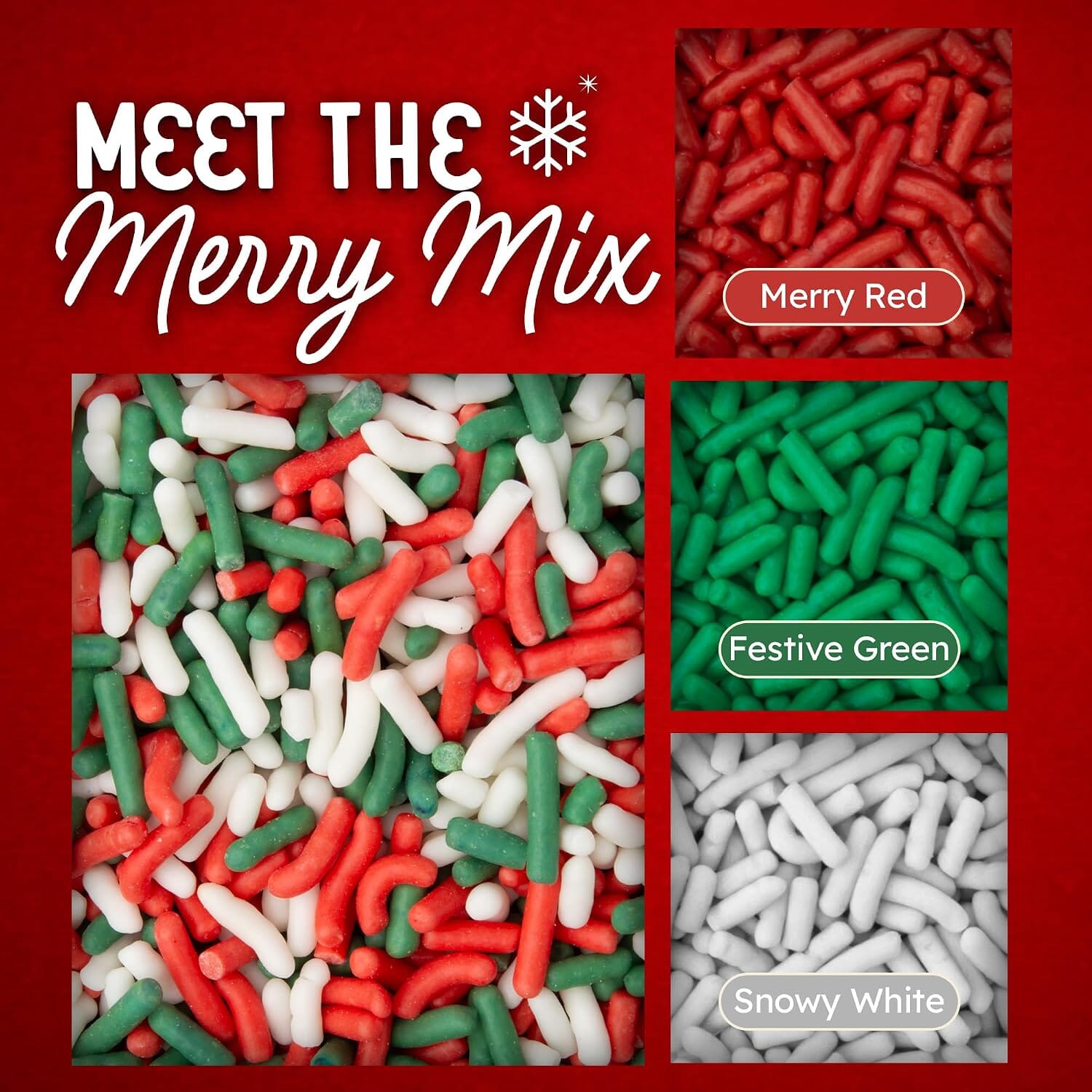 Snackathon Dye Free Christmas Sprinkles, Natural Red, Green & White Holiday Jimmies Snackathon 