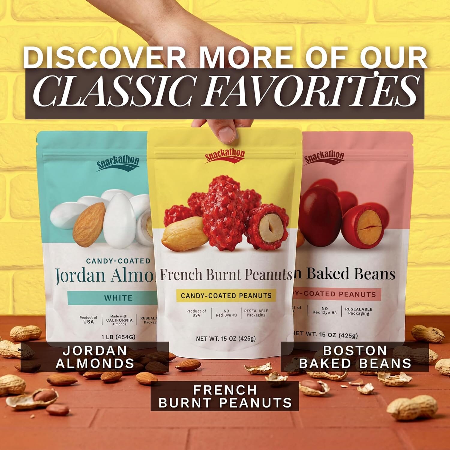 Snackathon French Burnt Peanuts, 15 oz – Classic Red Candy Coated Peanuts in Resealable Bag, Old Fashioned Sweet & Crunchy Snack, Made in USA, Great for Snacking & Sharing Snackathon 