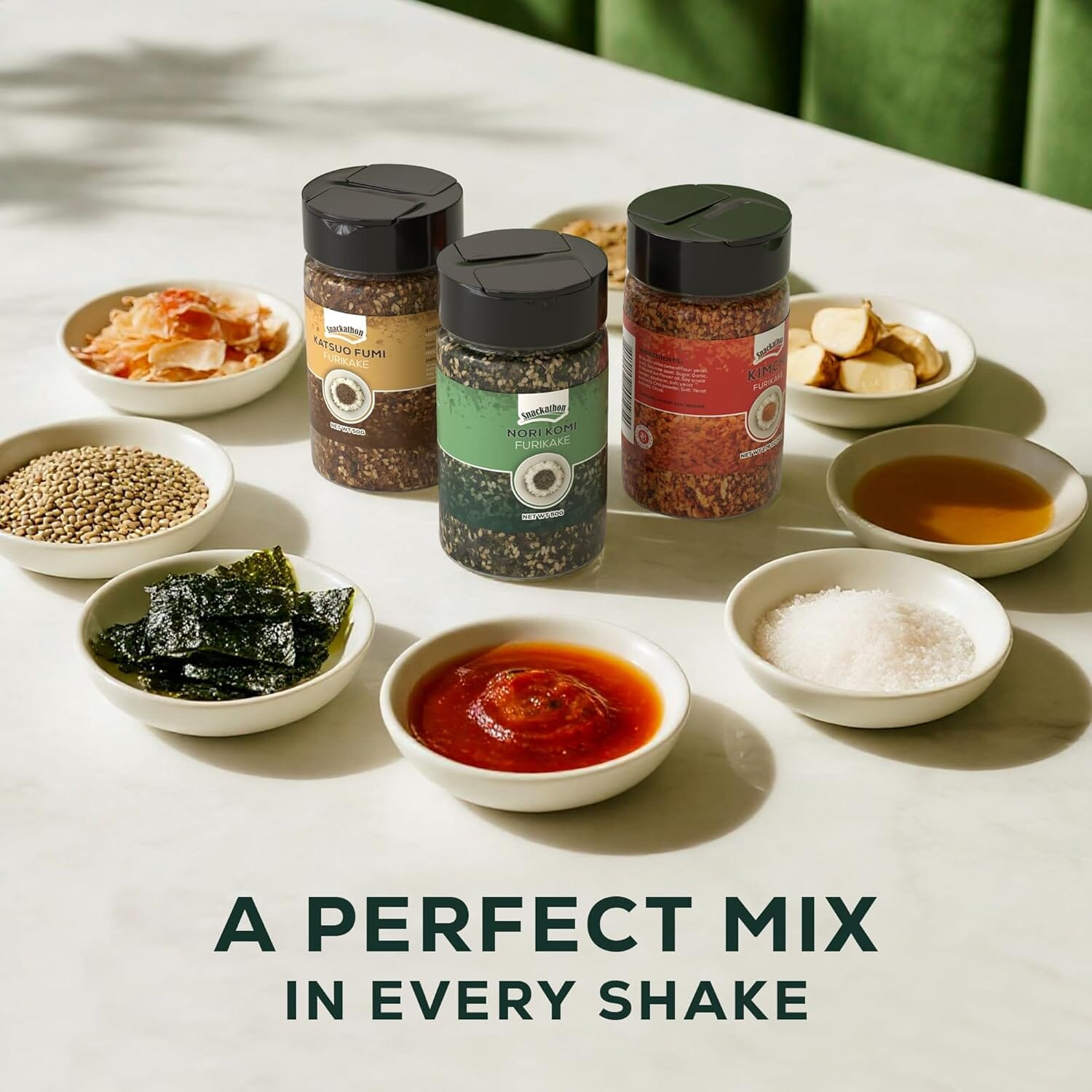 Snackathon Furikake Rice Seasoning, 3-Flavor Bundle (Nori Komi, Katsuo Fumi, Kimchi Flavored) Snackathon 