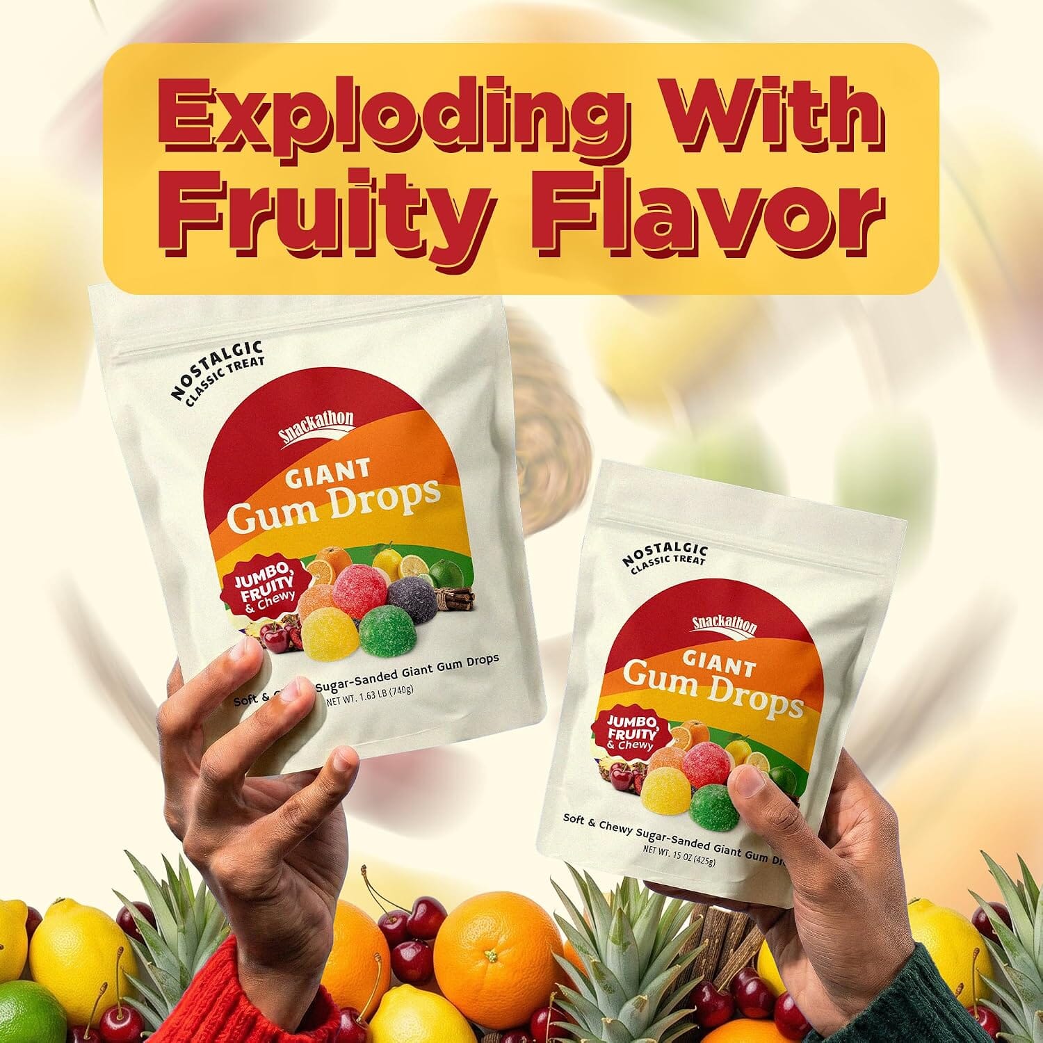 Snackathon Giant Gum Drops Candy, Jumbo Soft & Chewy Jelly Gumdrops Snackathon 