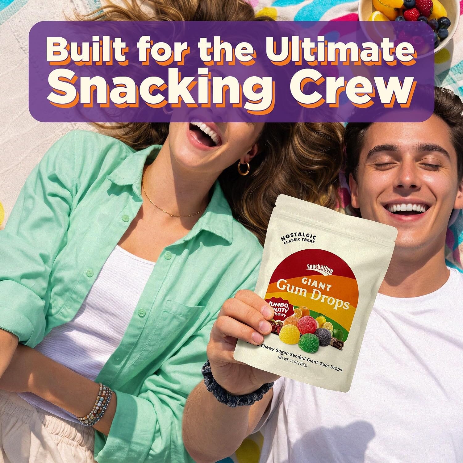 Snackathon Giant Gum Drops Candy, Jumbo Soft & Chewy Jelly Gumdrops Snackathon 