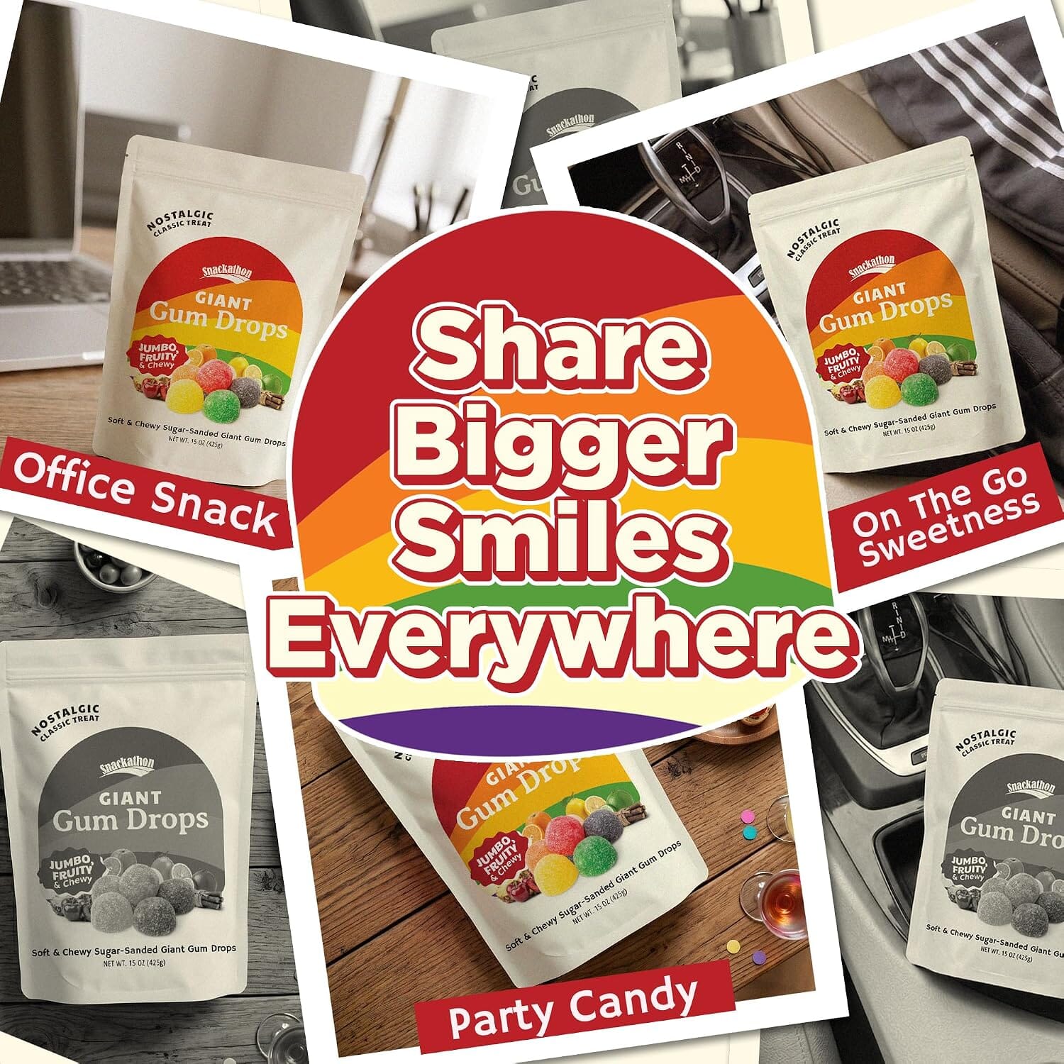 Snackathon Giant Gum Drops Candy, Jumbo Soft & Chewy Jelly Gumdrops Snackathon 
