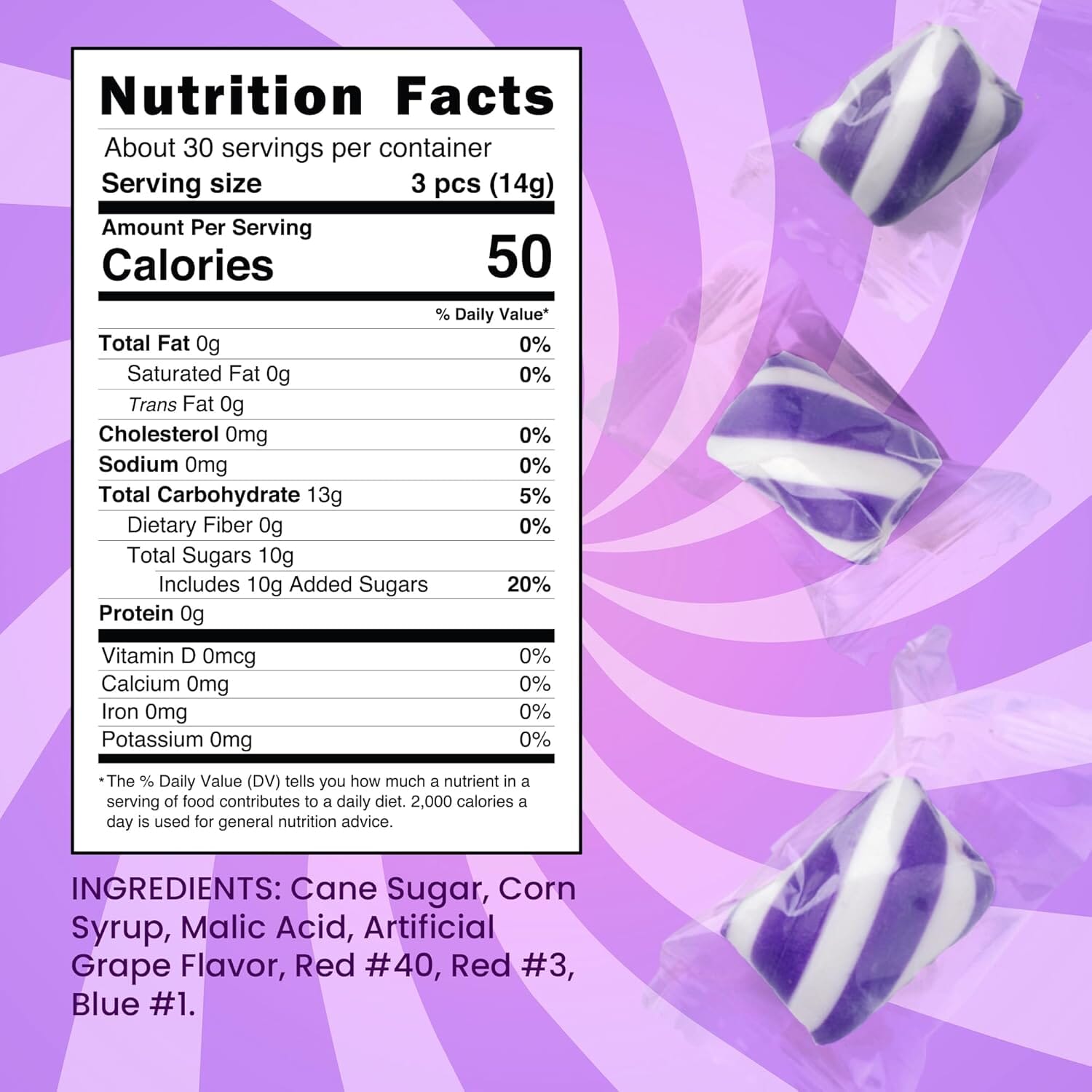 Snackathon Grape Mint Twist Hard Candy – Purple & White Swirl Candies, 1 lb Bulk Bag Snackathon Foods 