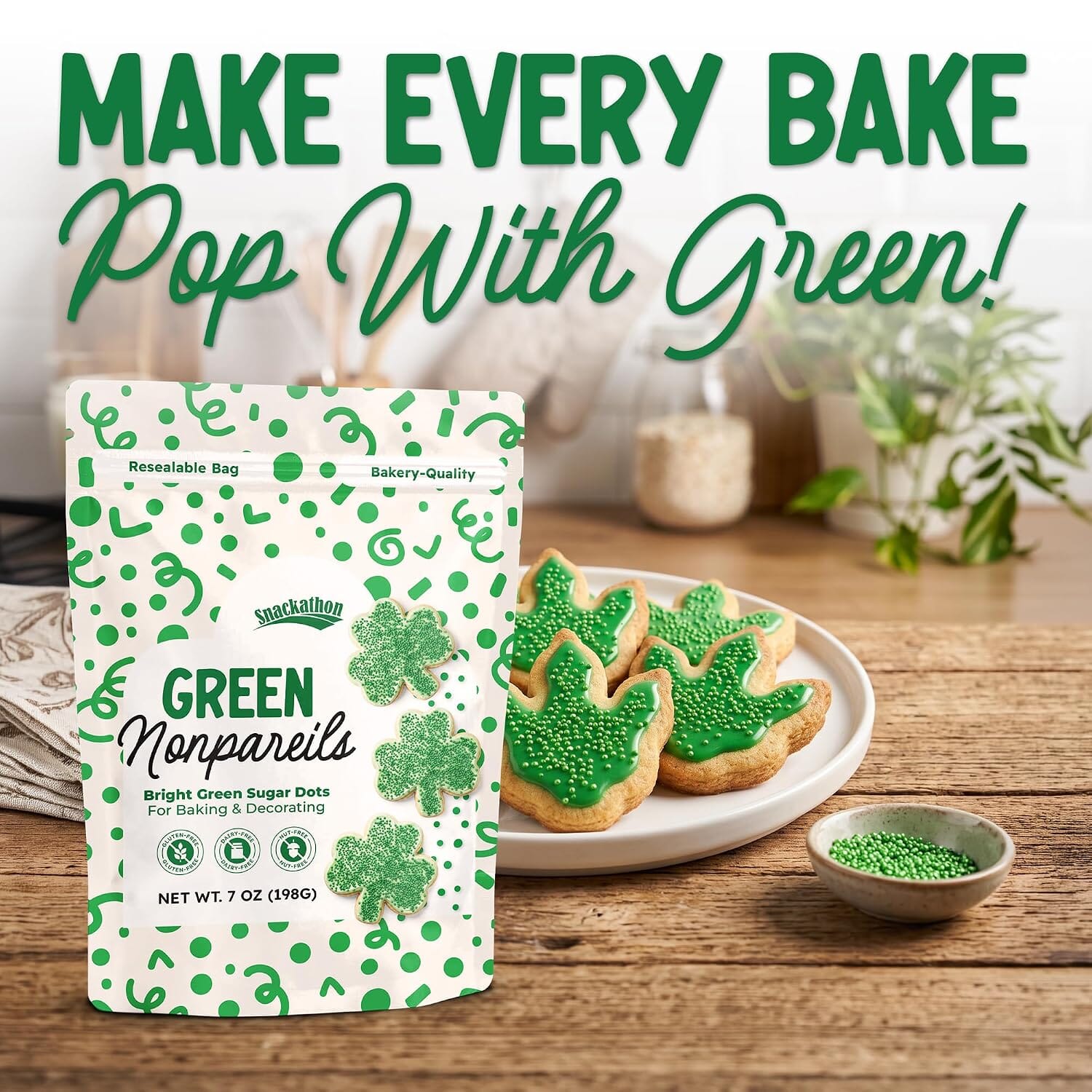 Snackathon Green Nonpareils Sprinkles, Festive Sugar Dot Sprinkles Snackathon 