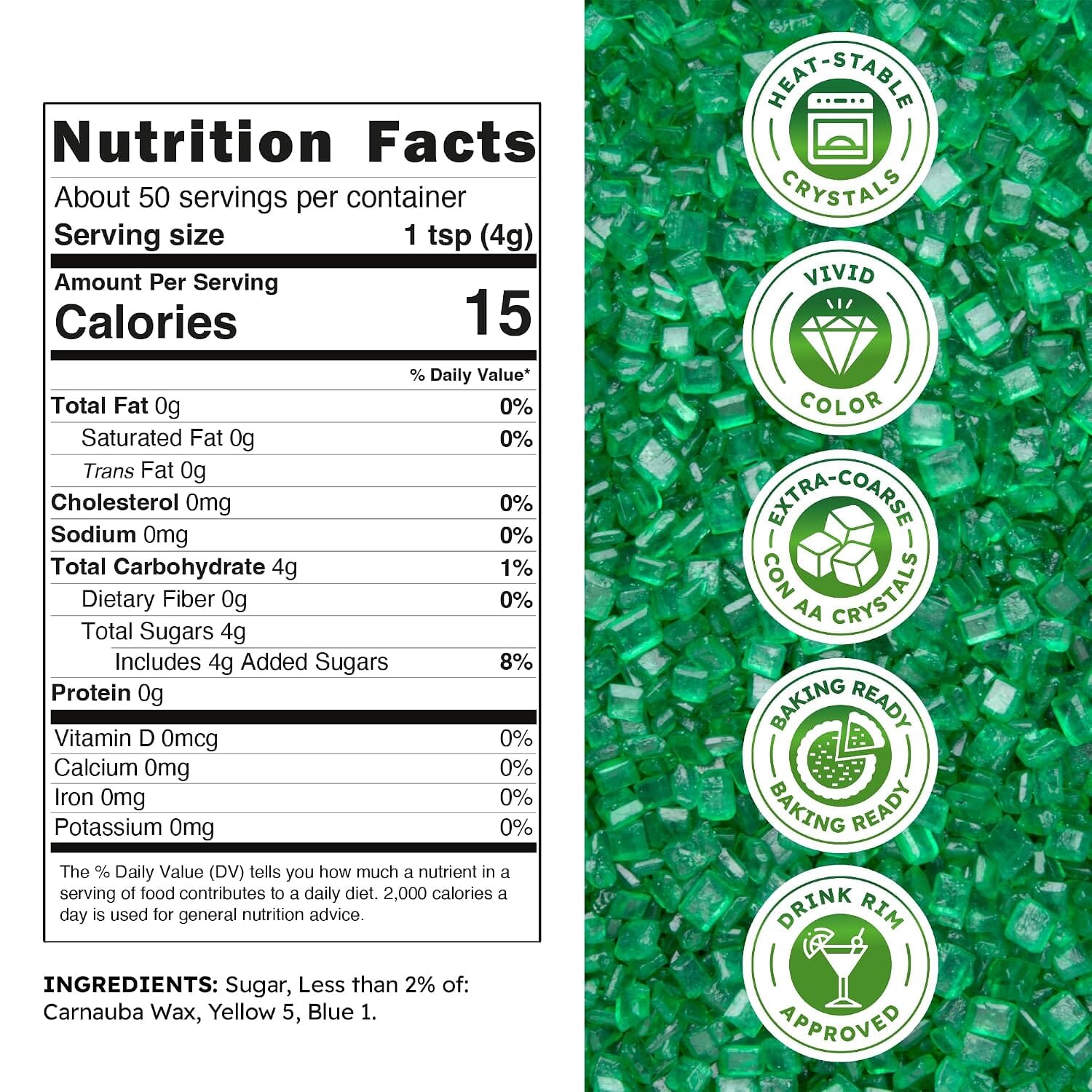 Snackathon Green Sanding Sugar, 7 oz, Extra Coarse for Baking & Decorating Green Shimmering Crystals, Heat Resistant Sugar Sprinkles, Bright Edible Finishing Sugar for Cupcakes, Cookies & Drinks Snackathon 