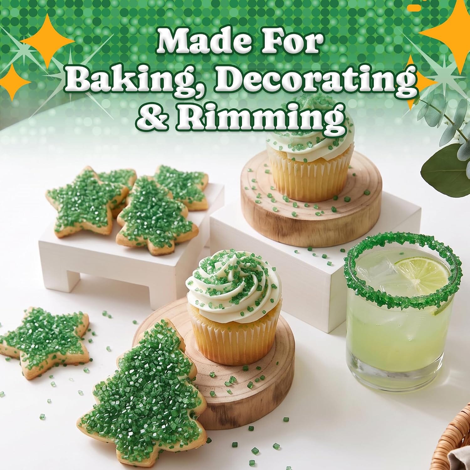 Snackathon Green Sanding Sugar, 7 oz, Extra Coarse for Baking & Decorating Green Shimmering Crystals, Heat Resistant Sugar Sprinkles, Bright Edible Finishing Sugar for Cupcakes, Cookies & Drinks Snackathon 