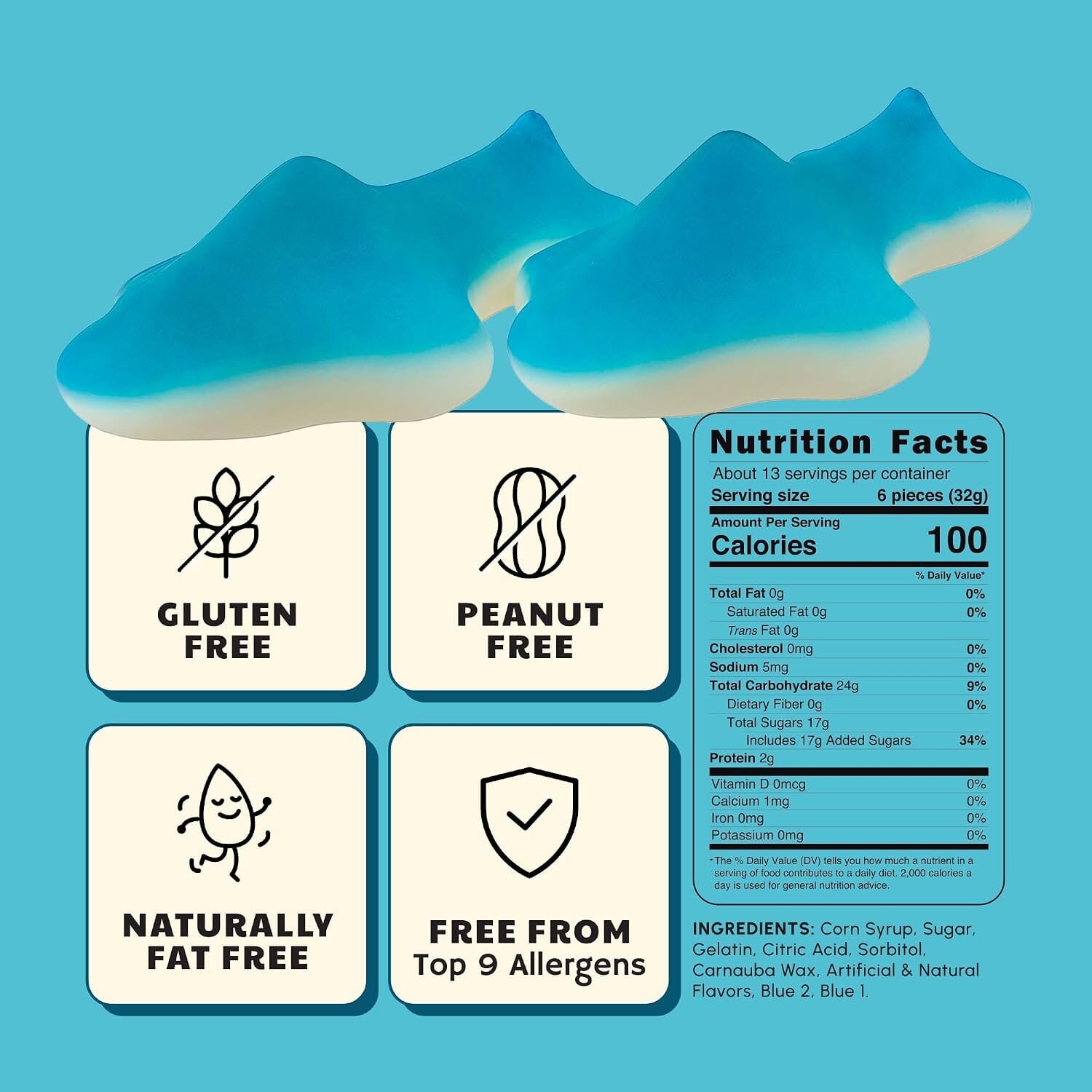 Snackathon Gummy Sharks Candy, Soft & Chewy Blue Raspberry Gummies Snackathon 