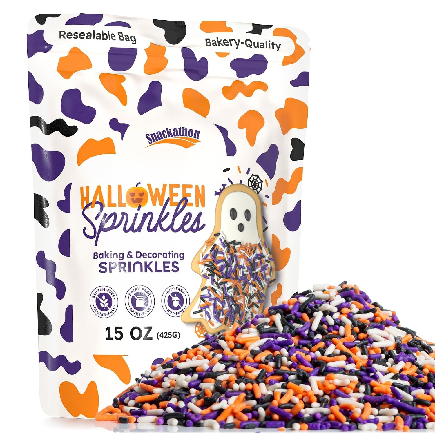Snackathon Halloween Sprinkles, Orange, Black, Purple & White Jimmies for Baking & Decorating Snackathon Halloween Sprinkles 15 Ounce 