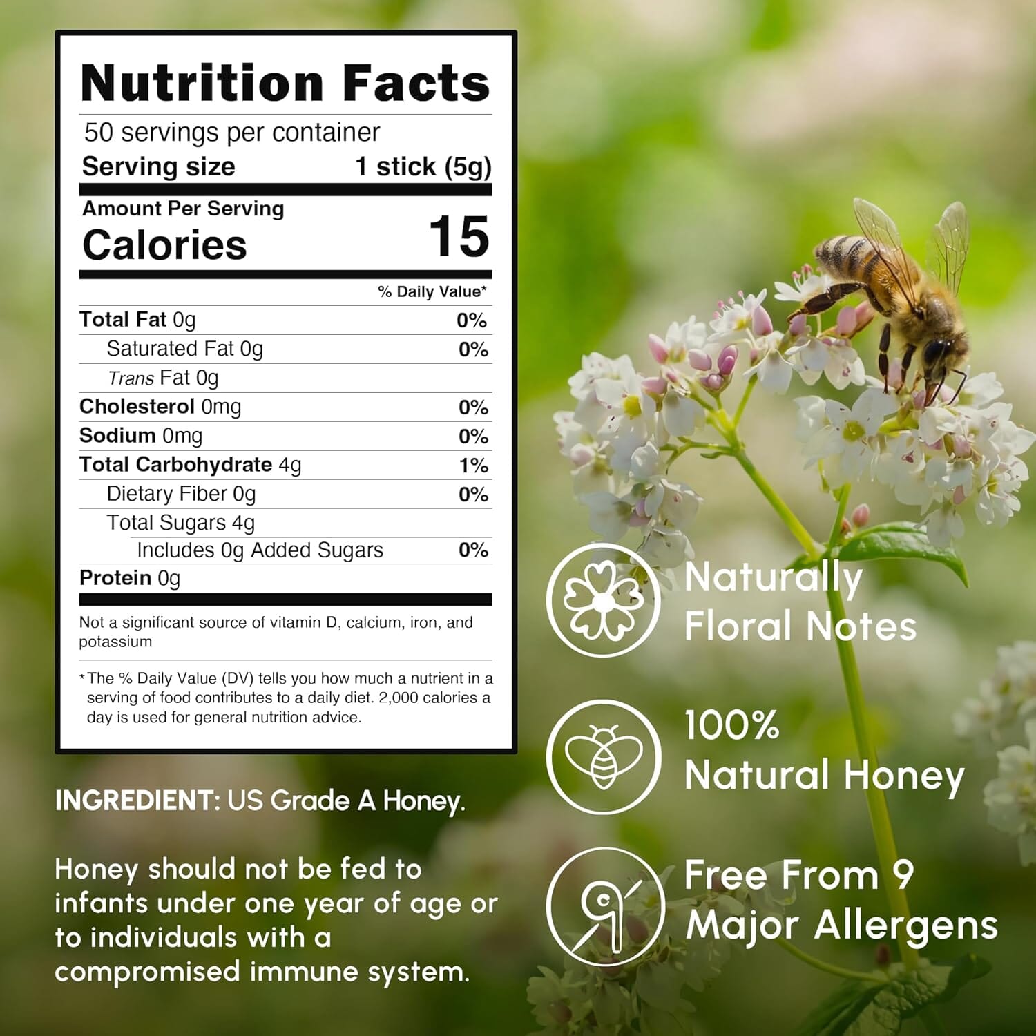 Snackathon Honey Sticks, Buckwheat Blossom Pure Honey, Made in USA Snackathon 
