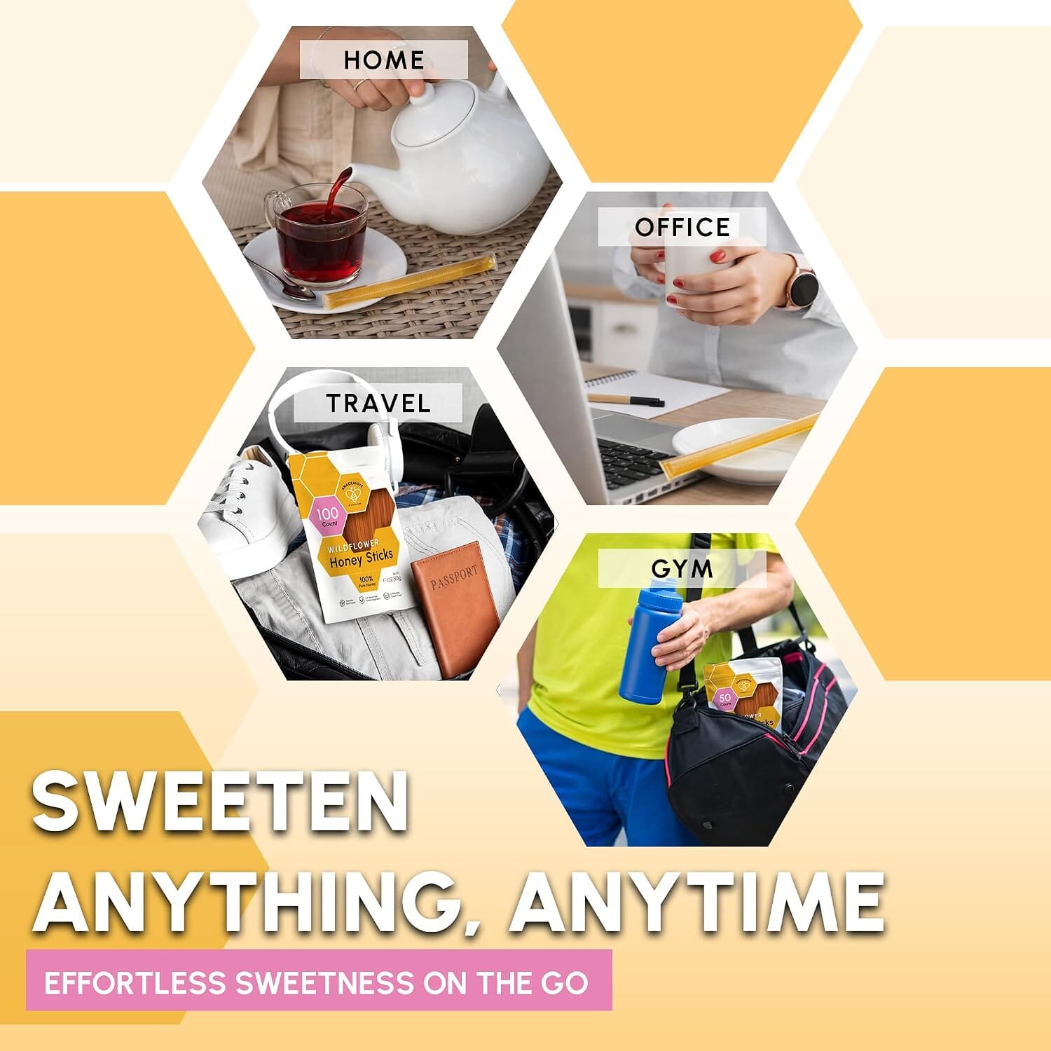 Snackathon Honey Sticks, Wildflower Blossom Pure Honey Bulk, Made in USA Snackathon Foods 