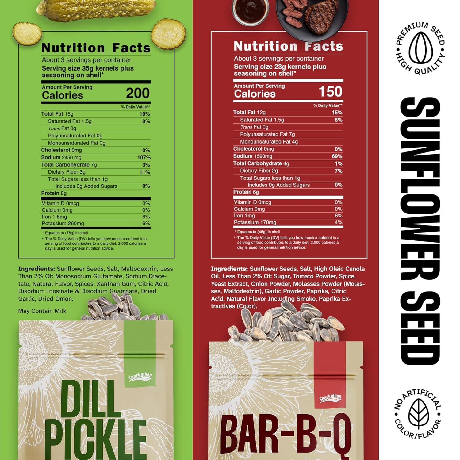 Snackathon In-Shell Roasted Sunflower Seeds – 4 Flavor Variety Pack (Original, Ranch, BBQ, Dill Pickle), 4 Resealable Bags, Premium Snack Snackathon 