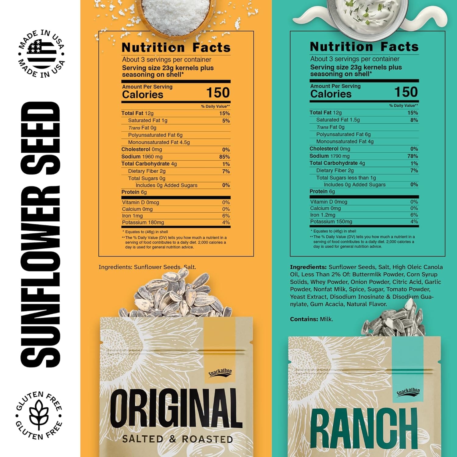 Snackathon In-Shell Roasted Sunflower Seeds – 4 Flavor Variety Pack (Original, Ranch, BBQ, Dill Pickle), 4 Resealable Bags, Premium Snack Snackathon 