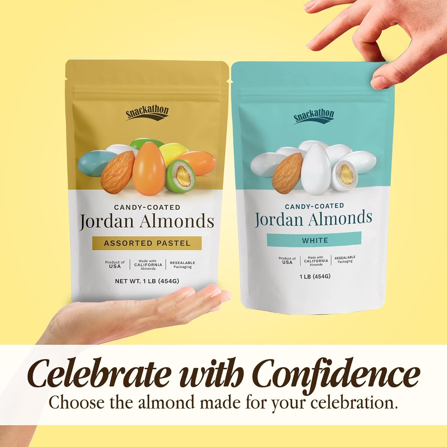 Snackathon Jordan Almonds, Assorted Pastel Candy-Coated Almonds, 1 LB Resealable Bag, Made in USA Snackathon 
