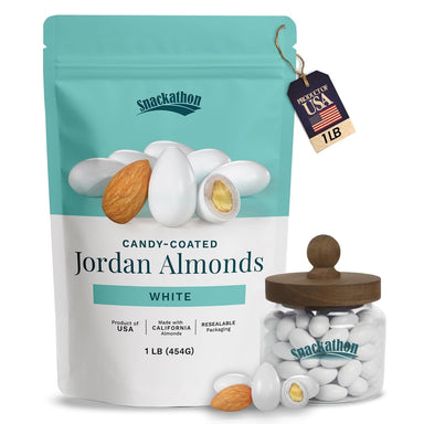 Snackathon Jordan Almonds, White Candy-Coated Almonds, 1 LB Resealable Bag, Made in USA, Bulk Italian Confetti Wedding Favors, Baby & Bridal Showers, Party Buffets, Events & Holidays Snackathon 
