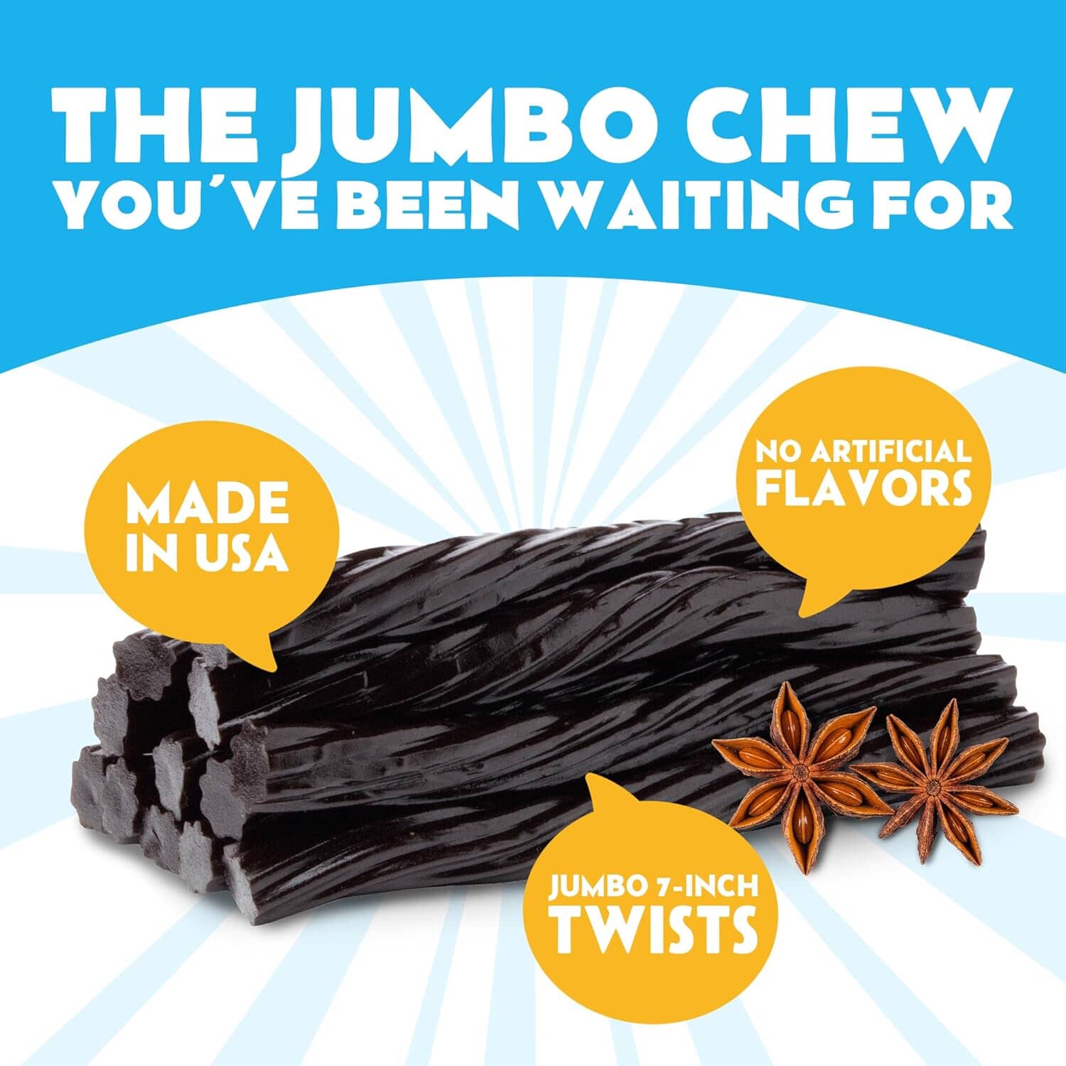 Snackathon Jumbo Black Licorice Twists, Resealable Bulk Bag, 7-inch Chewy Gourmet Licorice Ropes, Classic Old-Fashioned Candy Sticks for Parties, Snacking & Candy Jars, Made in USA Snackathon 