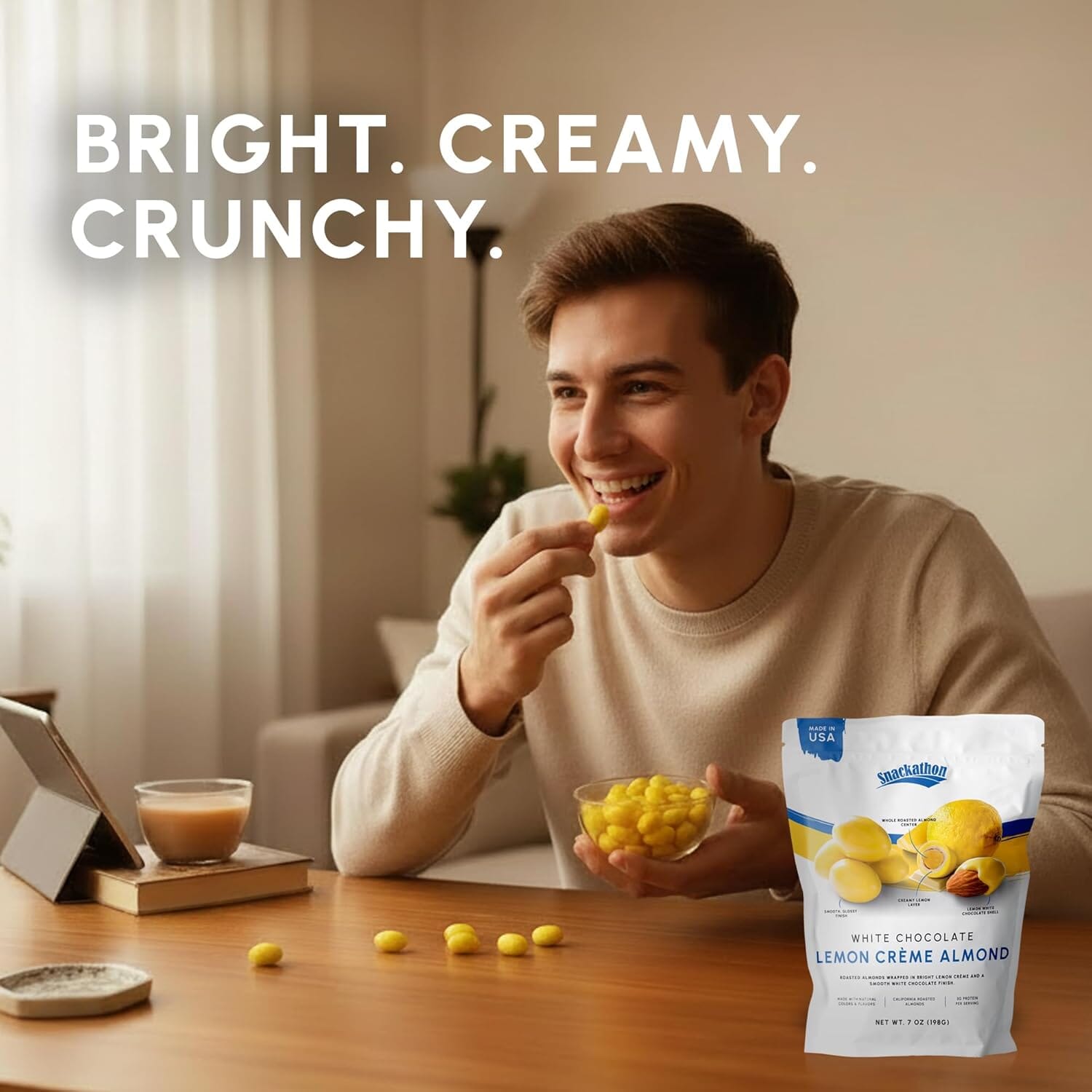 Snackathon Lemon Creme White Chocolate Covered Almonds, 17.6 oz Resealable Bag Snackathon Foods 