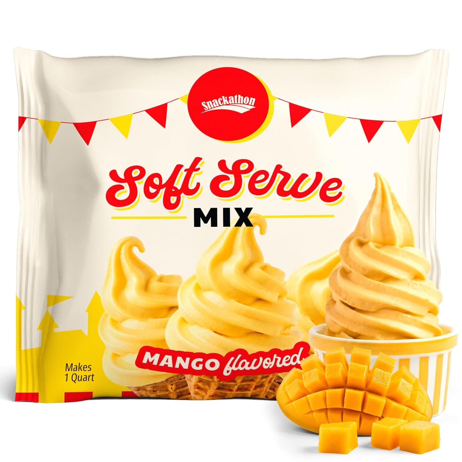 Snackathon Mango Soft Serve Mix, Dairy Free Powder, Fruity Soft Serve Ice Cream Mix for Ice Cream Maker, Soft Serve Machine, Whip-Style Frozen Treats, Gluten-Free, Made in USA Snackathon Mango 1 Quart 