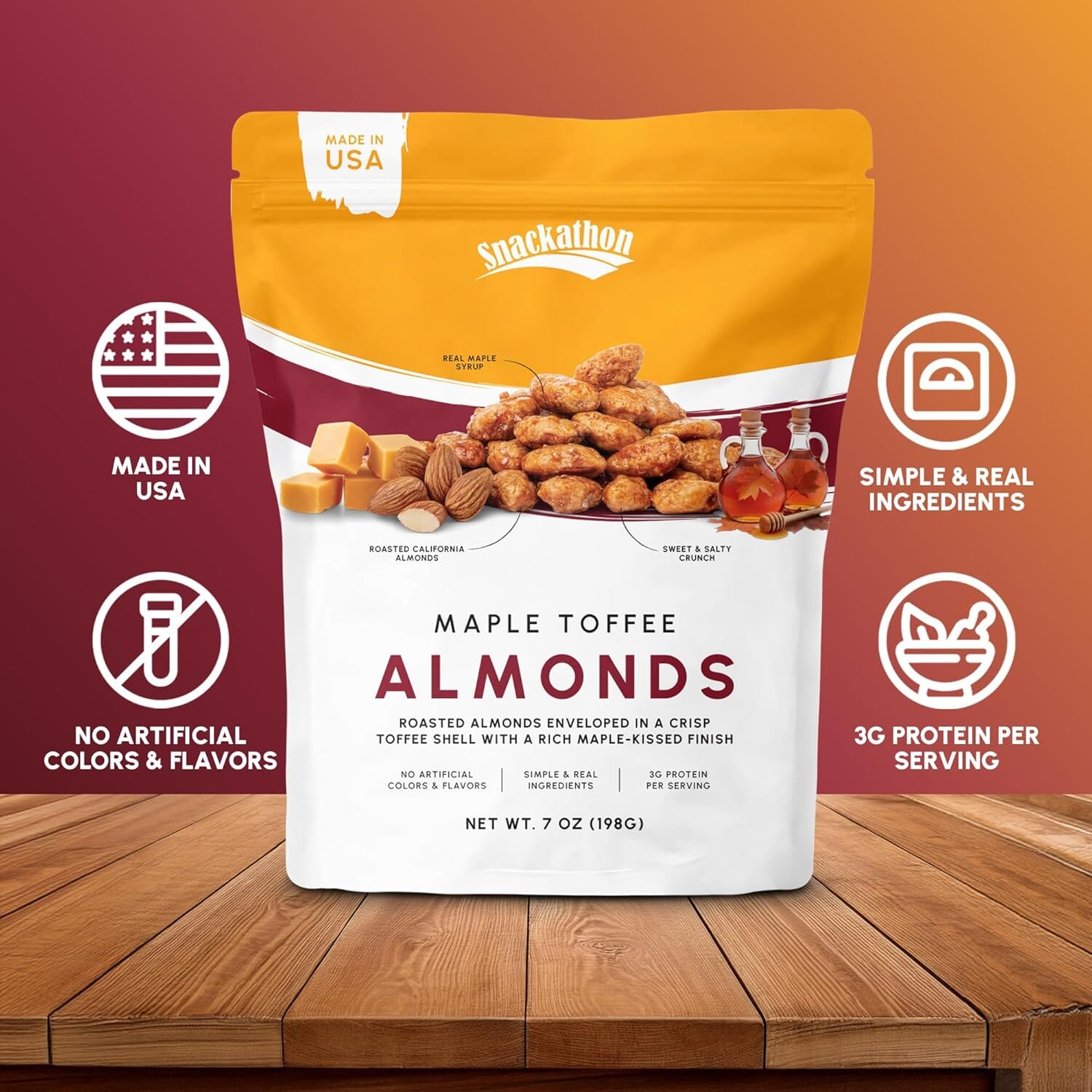 Snackathon Maple Toffee Almonds, Resealable Bag Snackathon 