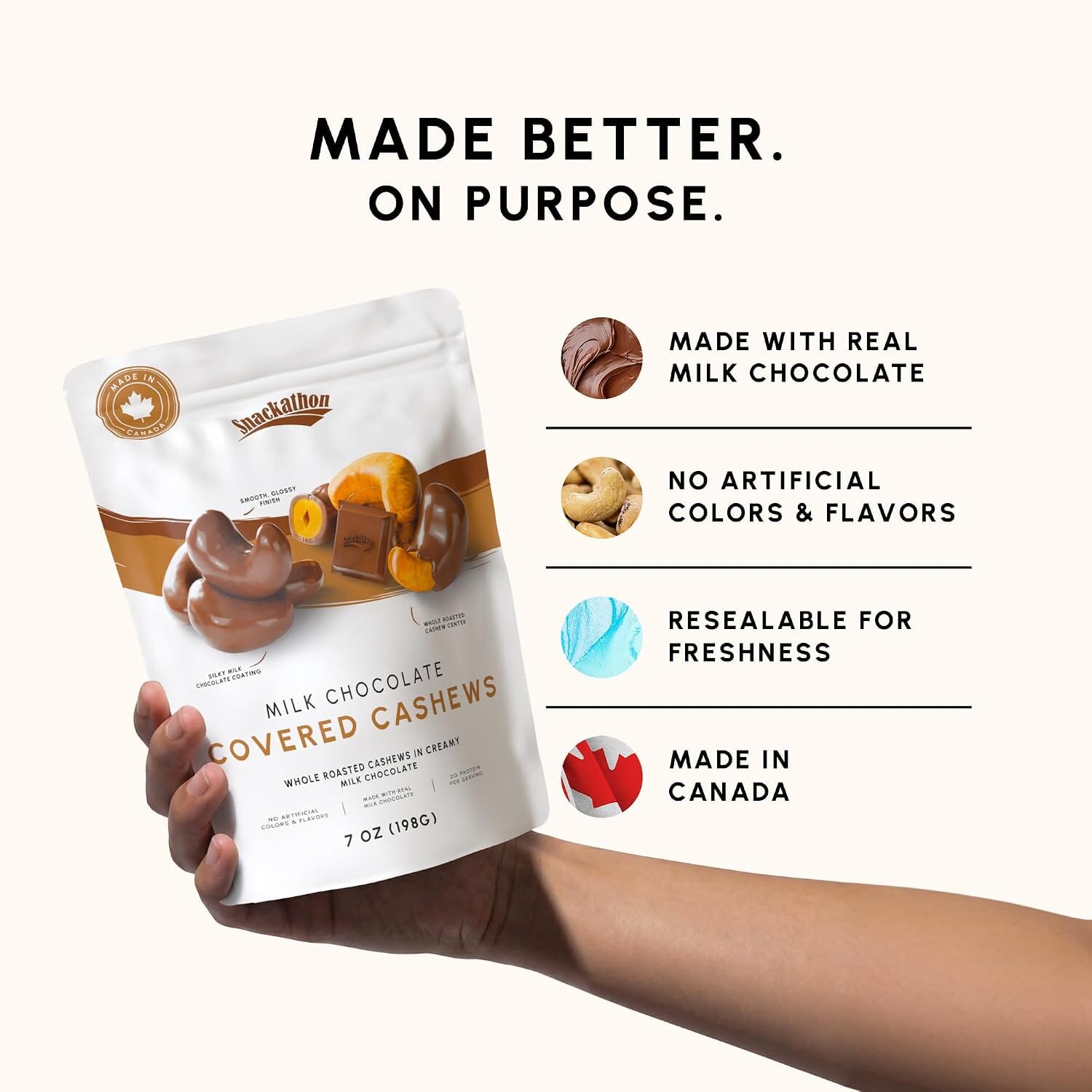 Snackathon Milk Chocolate Covered Cashews, Resealable Bag Snackathon 
