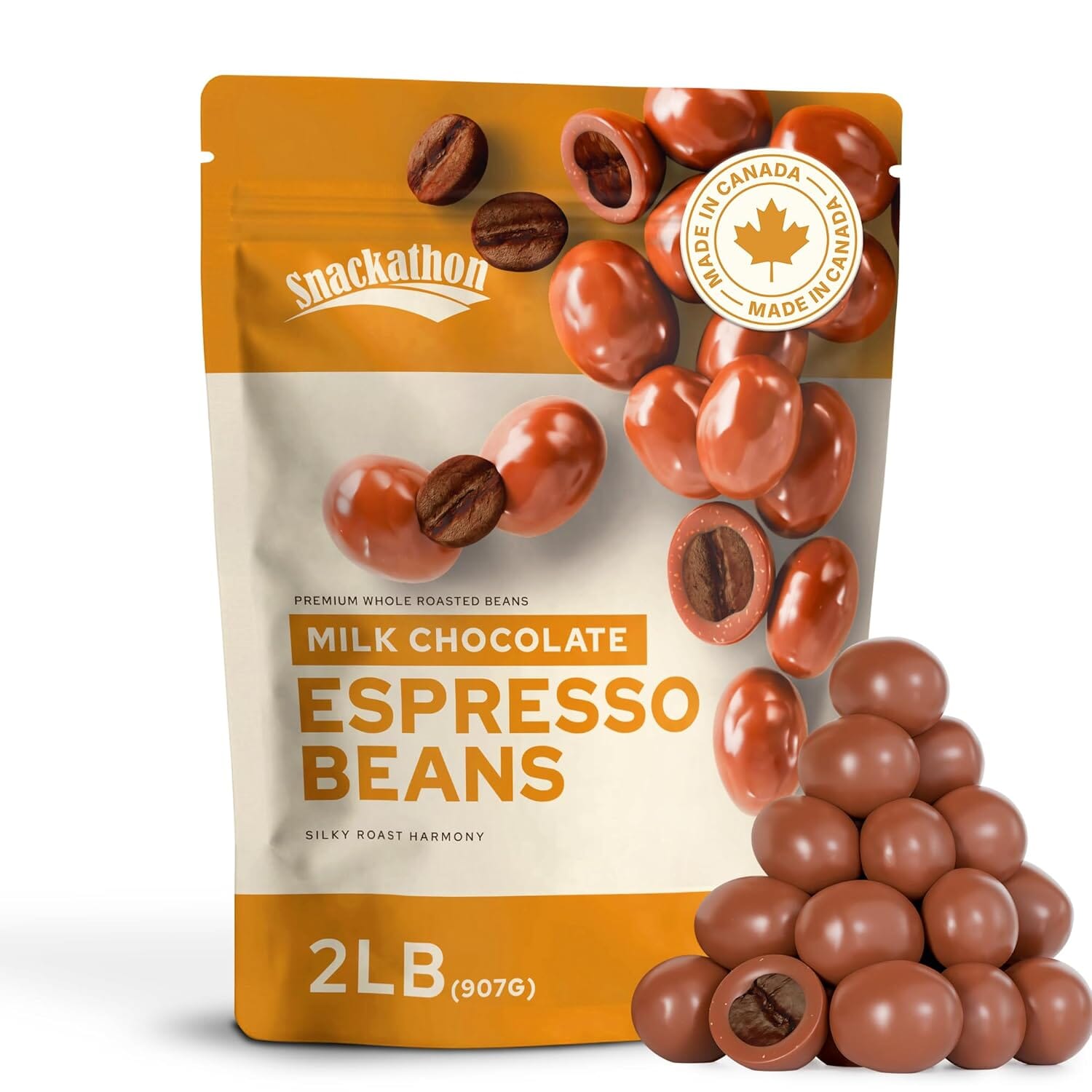 Snackathon Milk Chocolate Covered Espresso Beans, Resealable Bag Snackathon Foods 2 Pound 