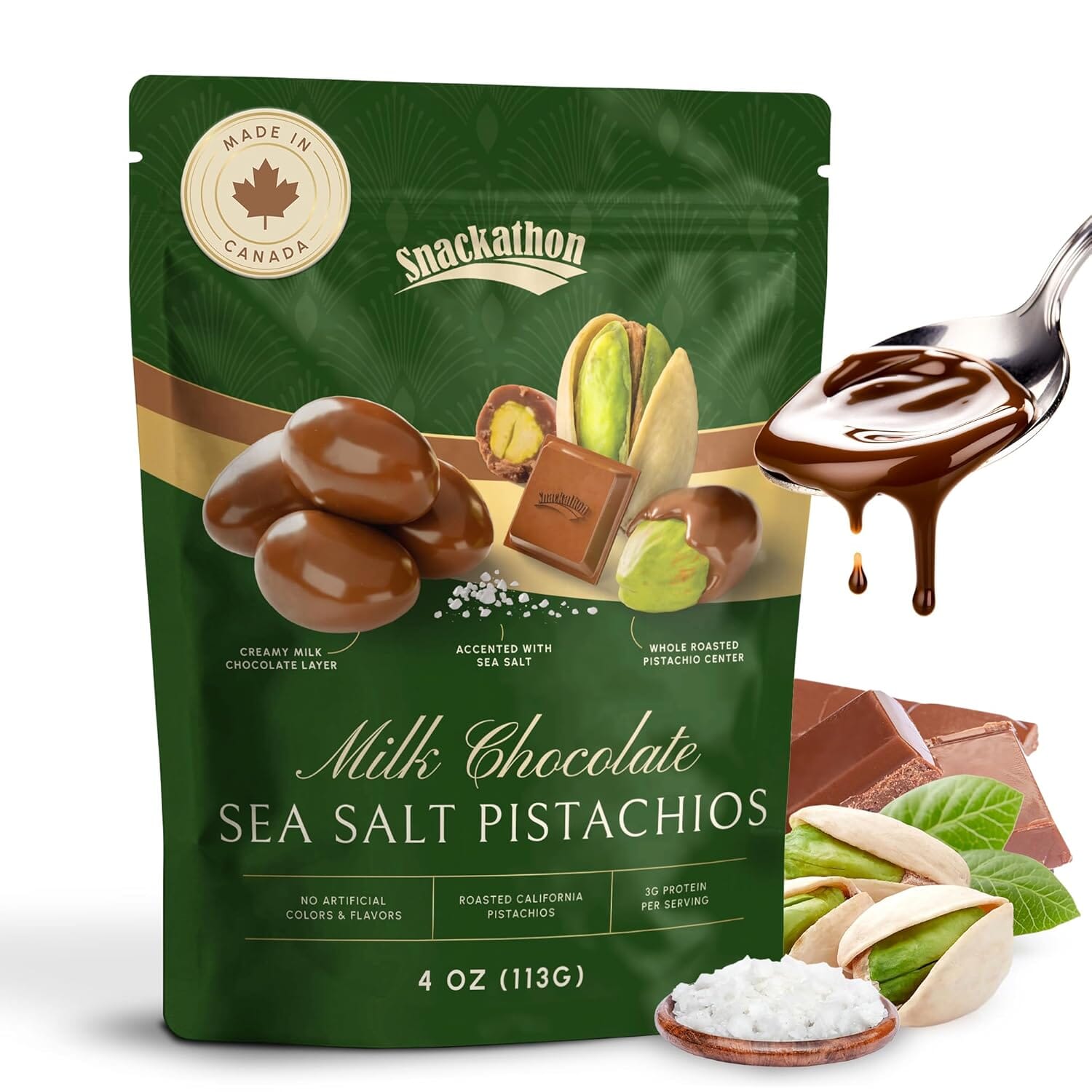 Snackathon Milk Chocolate Covered Pistachios with Sea Salt Snacks Snackathon Foods 