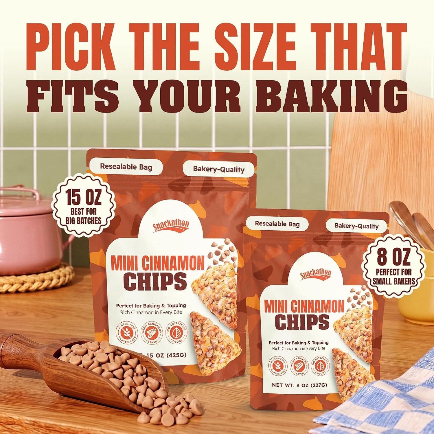 Snackathon Mini Cinnamon Chips, Baking Chips with Real Cinnamon Snackathon 