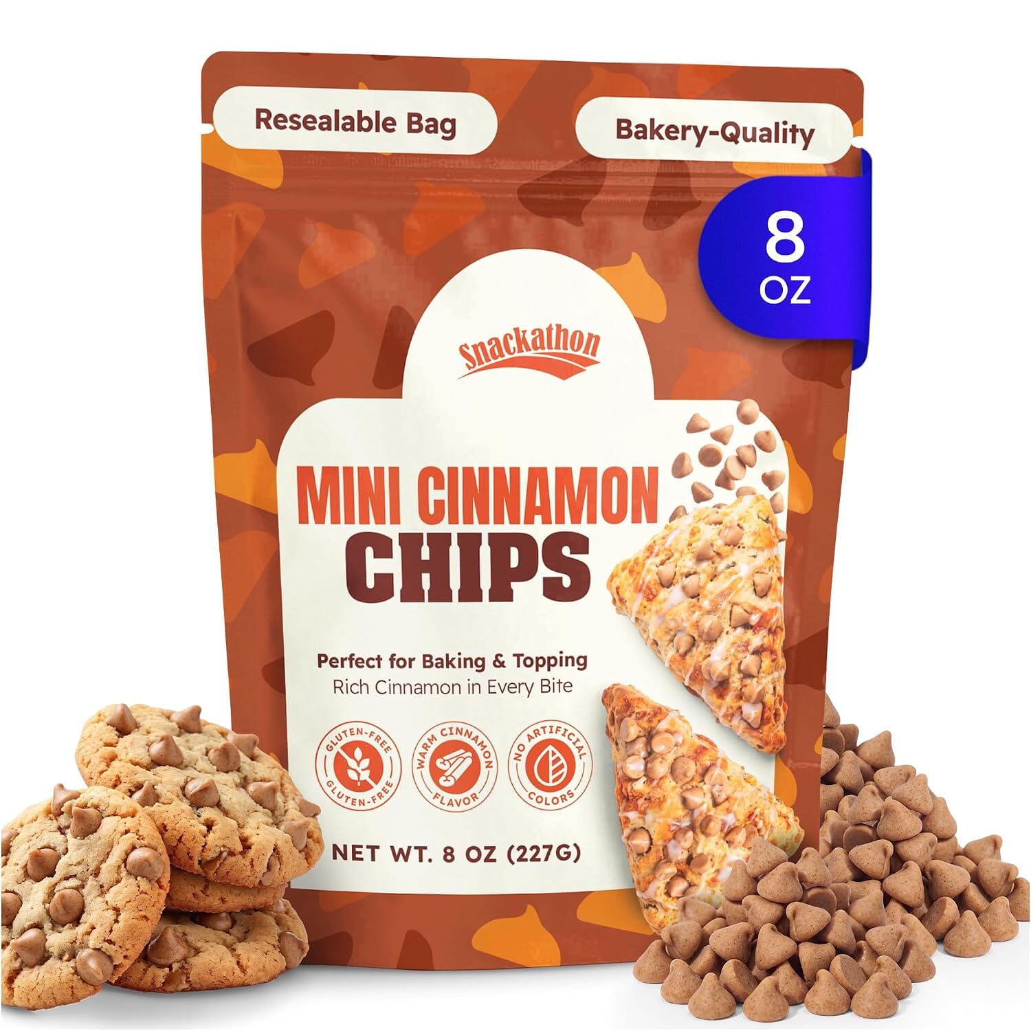 Snackathon Mini Cinnamon Chips, Baking Chips with Real Cinnamon Snackathon Mini Cinnamon 8 Ounce 