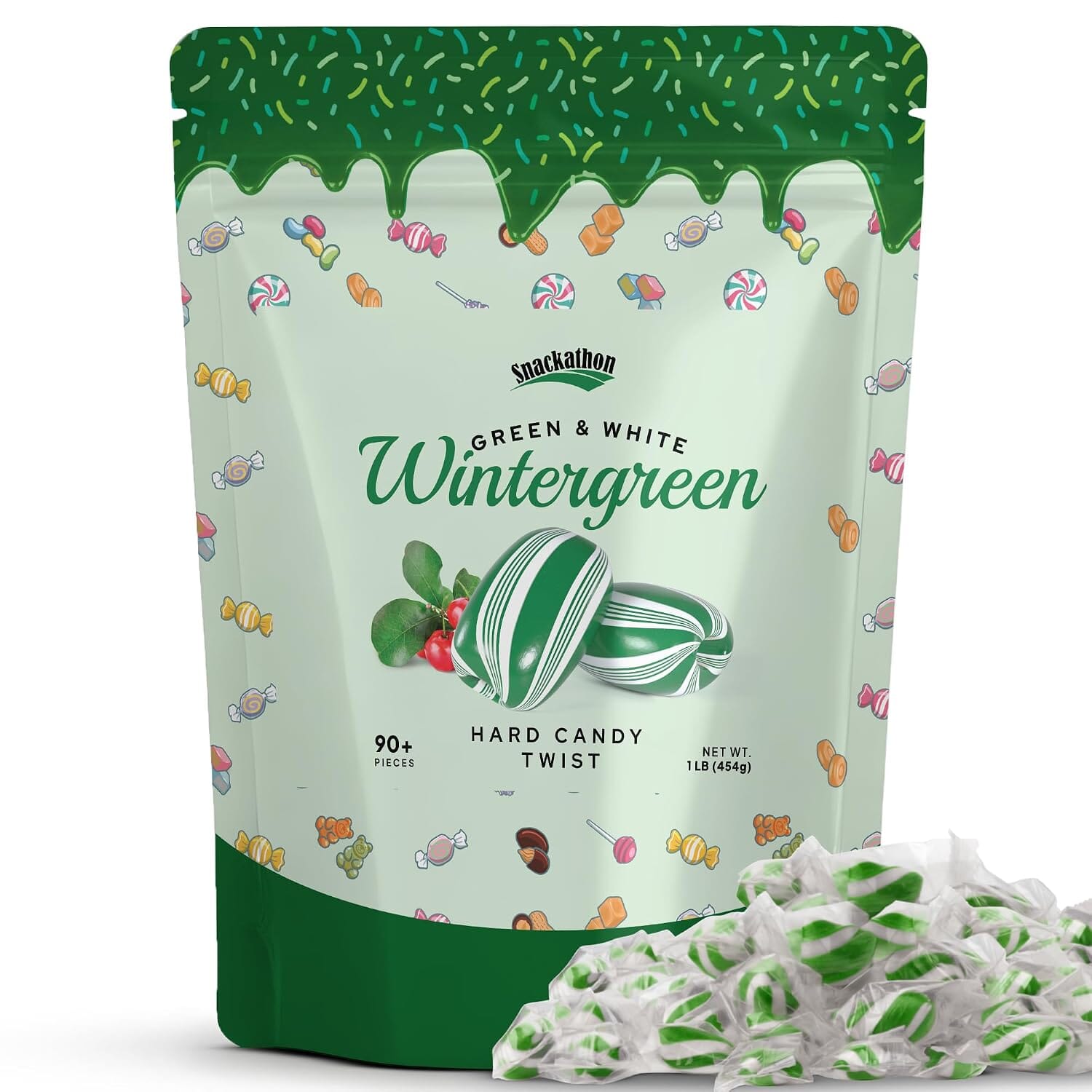 Snackathon Mint Twists Candy, Green & White, 1 Pound Snackathon Green & White Wintergreen 1 Pound 